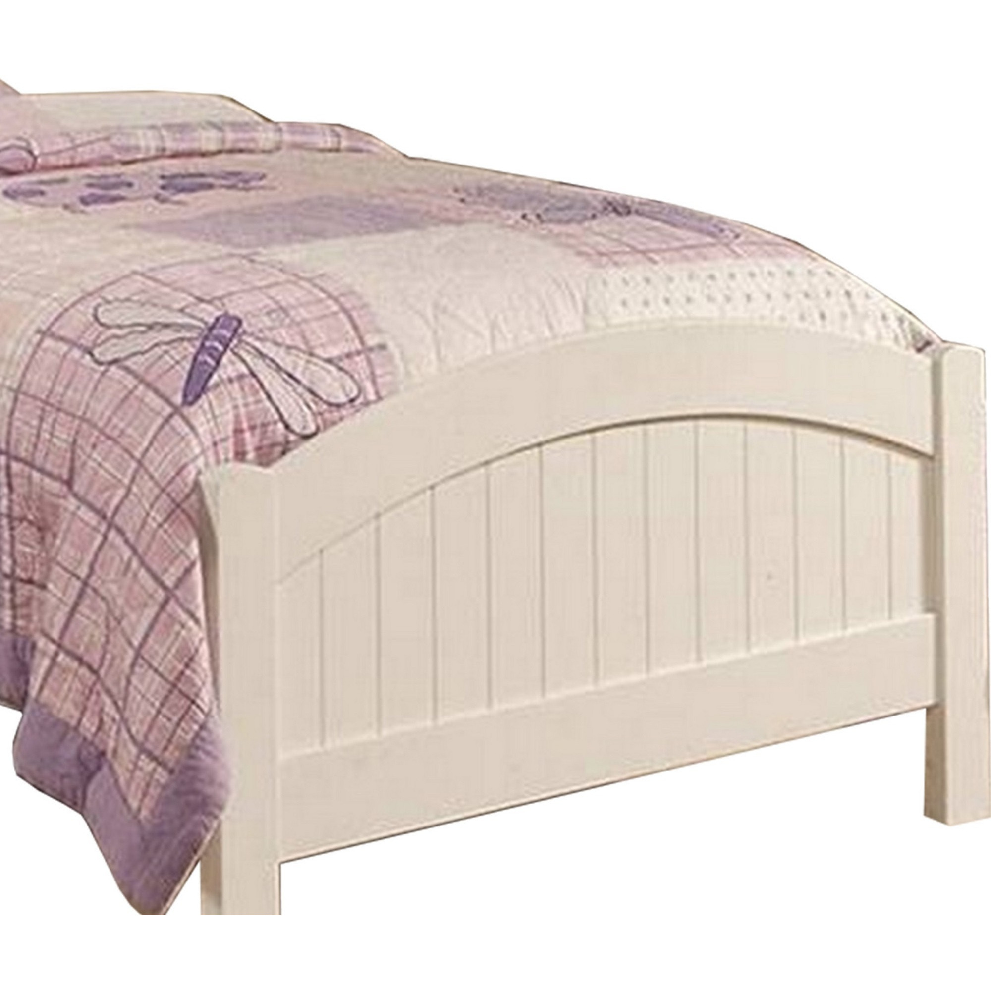 Shov Full Size Bed, Arched Headboard, Classic White Wood Construction