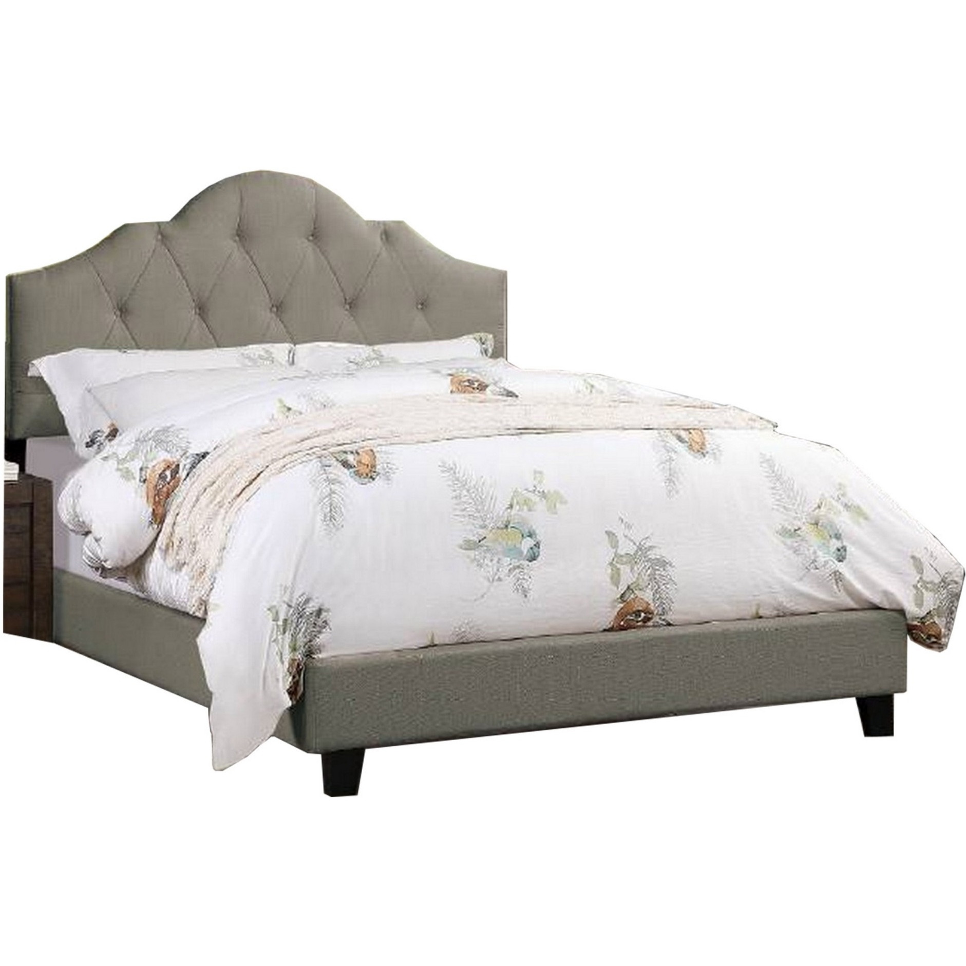 Eni Upholstered Full Size Bed, Tufted Adjustable Headboard, Gray Fabric