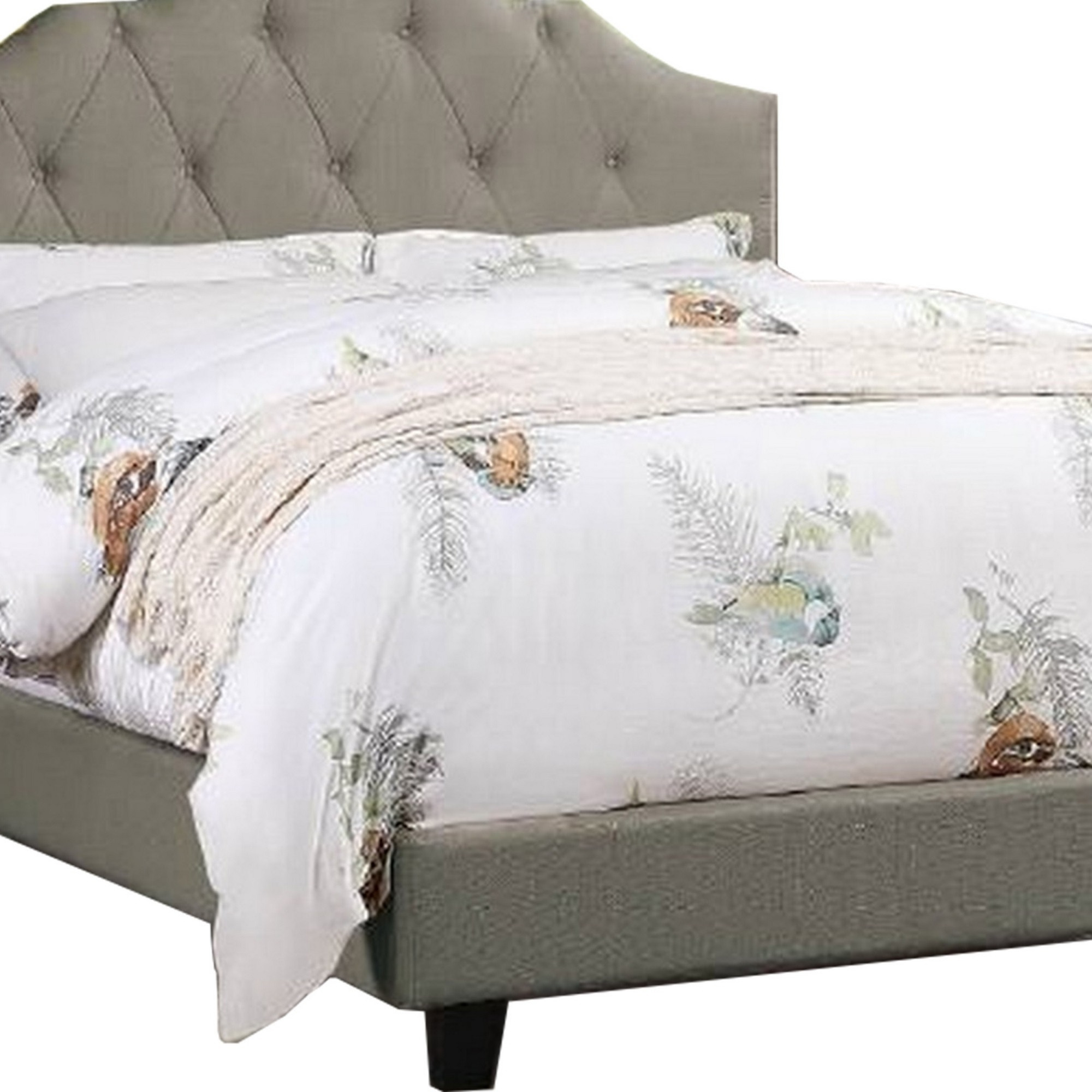 Eni Upholstered Full Size Bed, Tufted Adjustable Headboard, Gray Fabric