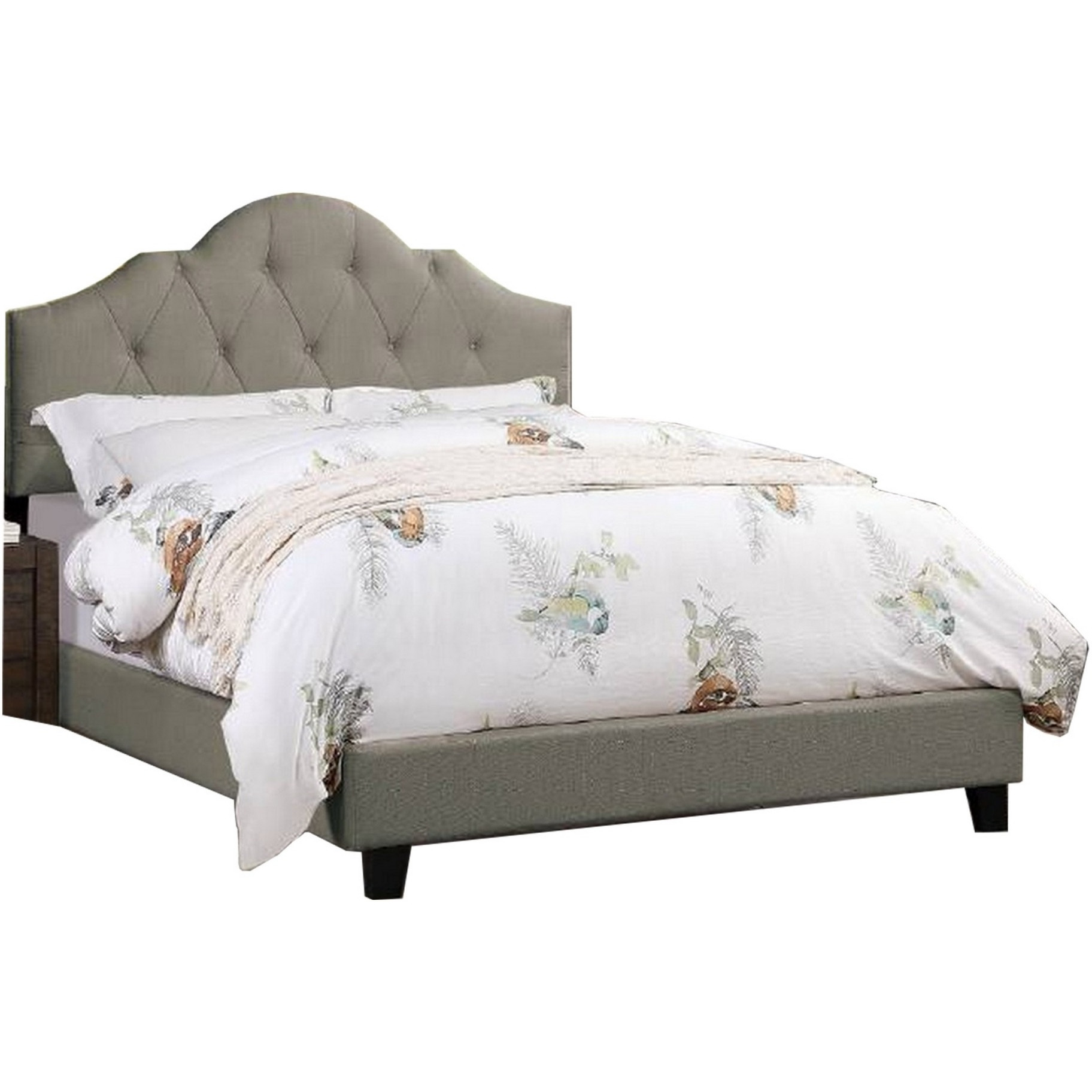 Eni Upholstered California King Size Bed, Tufted Adjustable Headboard, Gray