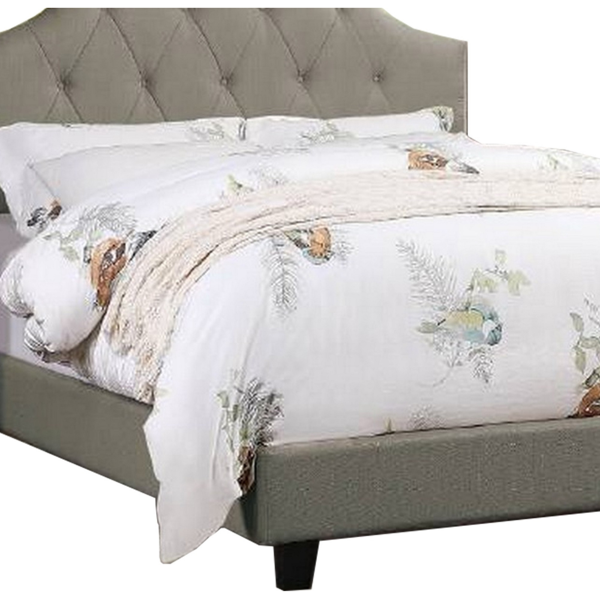 Eni Upholstered California King Size Bed, Tufted Adjustable Headboard, Gray