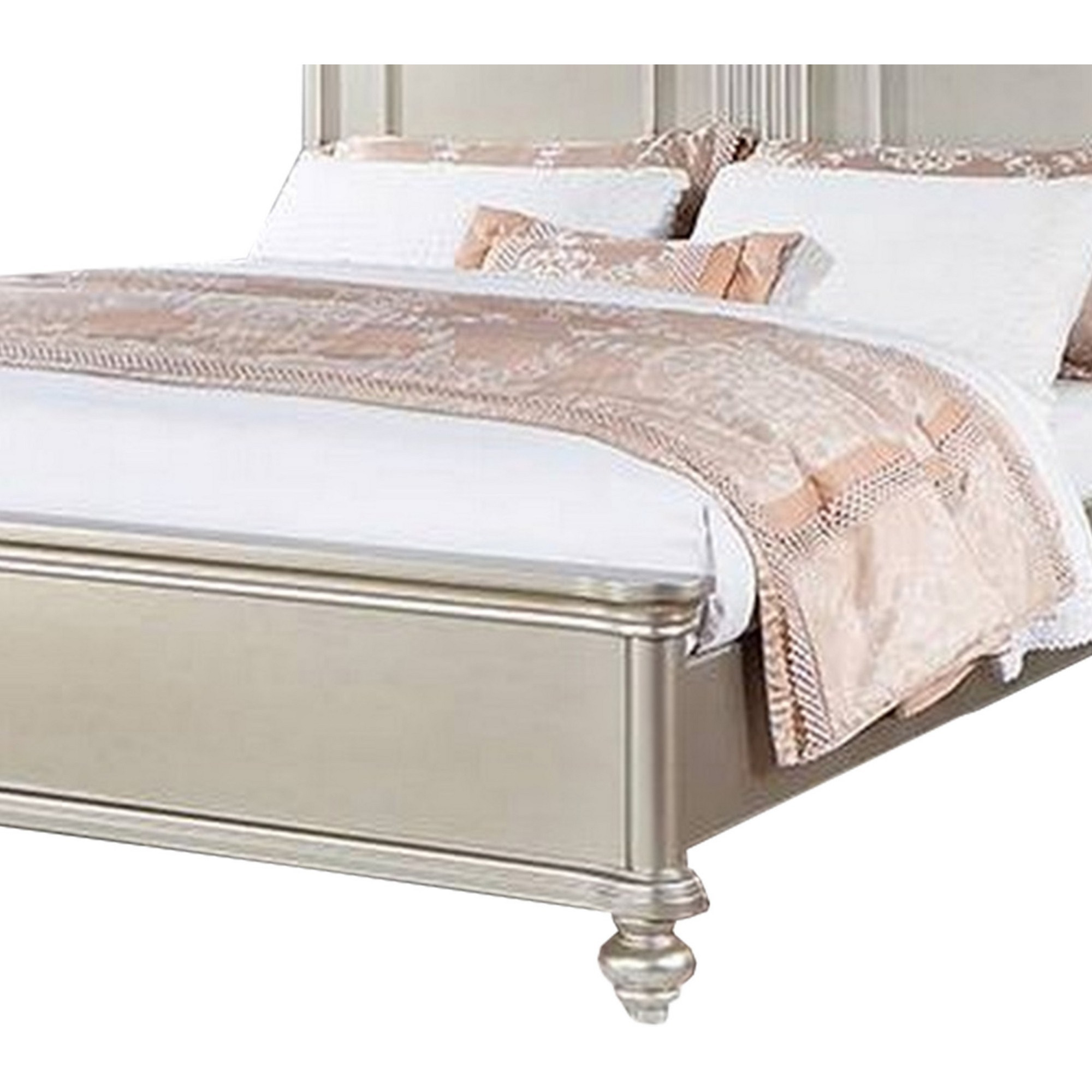 Opp Platform California King Bed with Panel Headboard, Champagne Silver