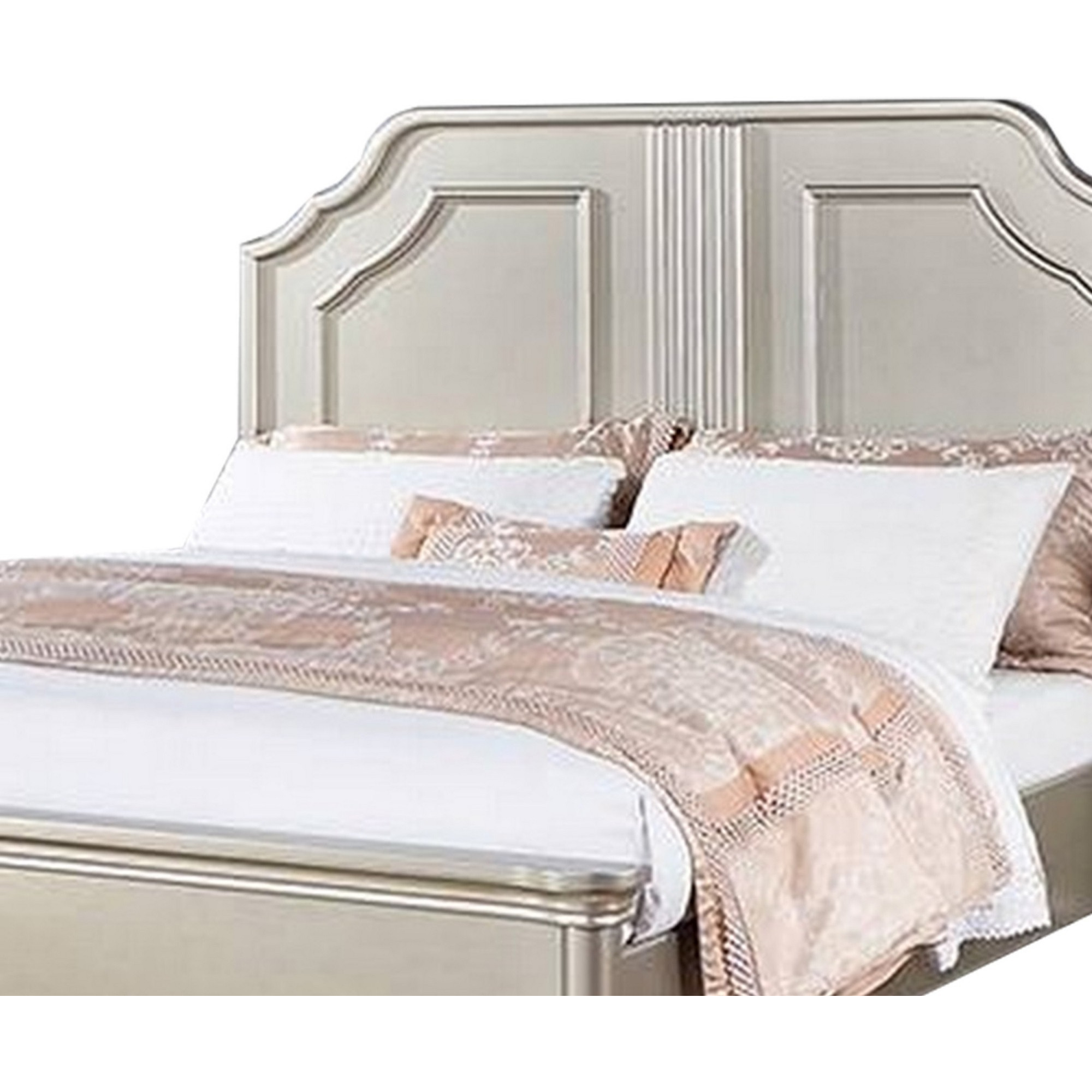 Opp Platform California King Bed with Panel Headboard, Champagne Silver