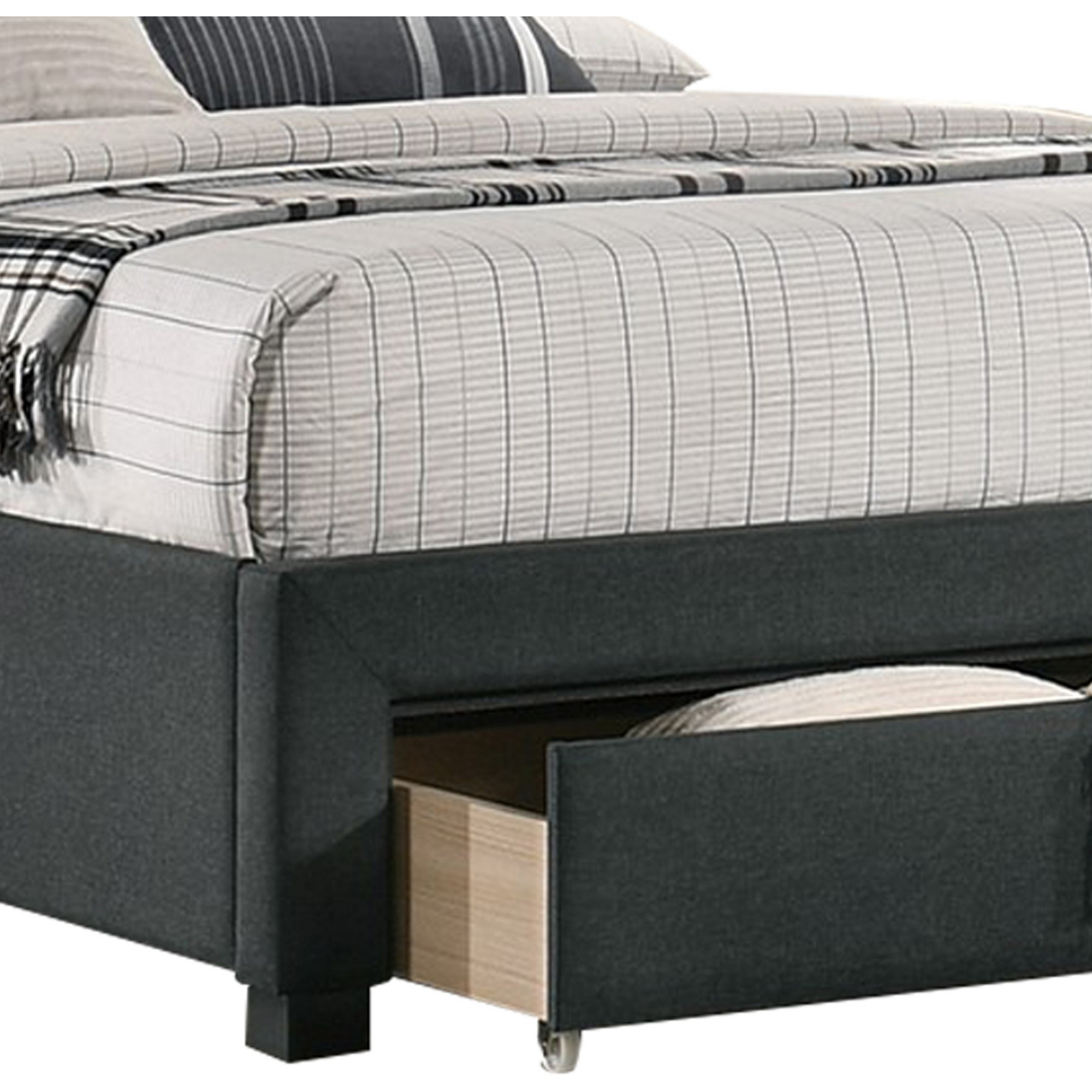 Buk California King Bed, Upholstered Tufted Headboard, Charcoal Burlap