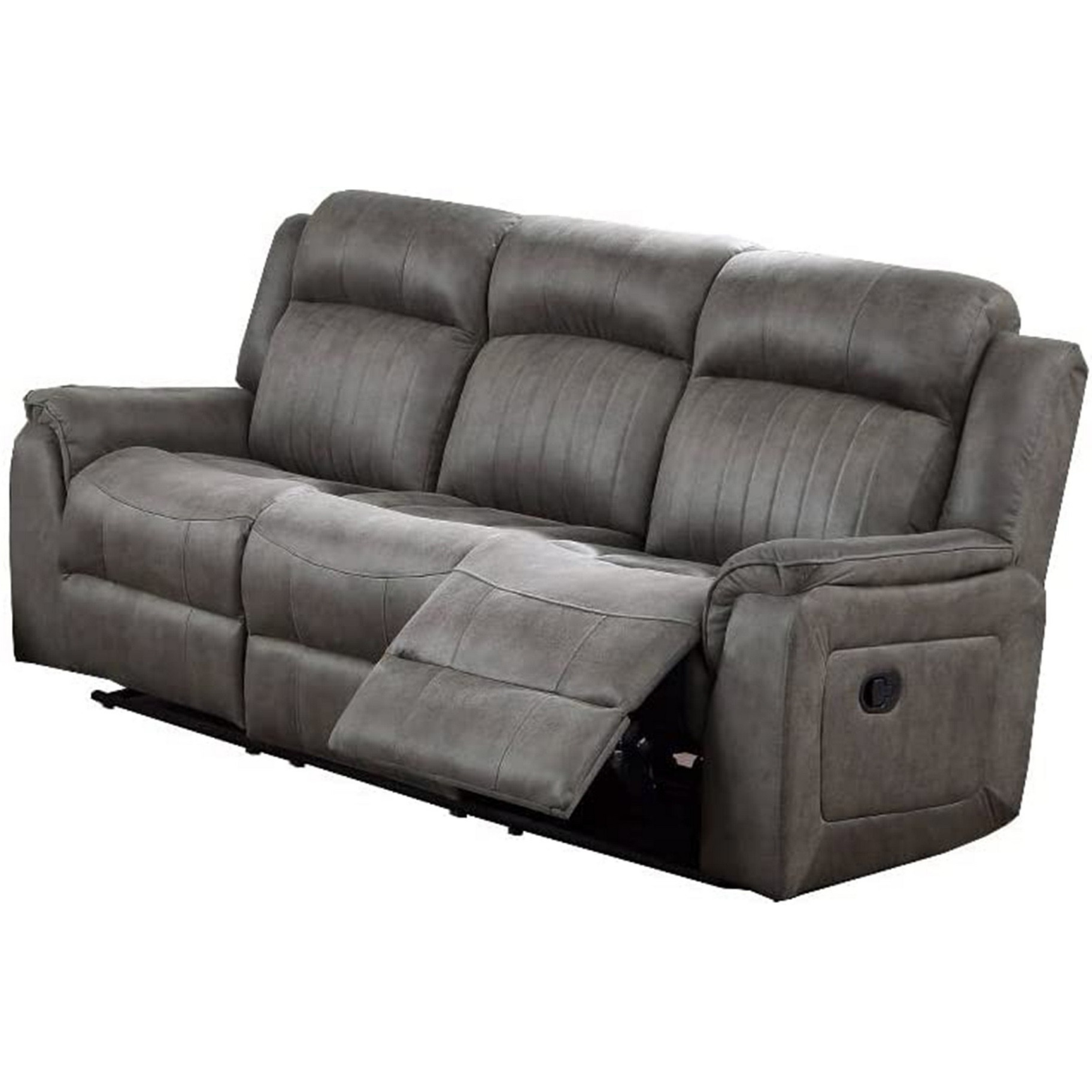 Oya 84 Inch Power Reclining Sofa, Manual Pull Tab, Blue Vegan Faux Leather