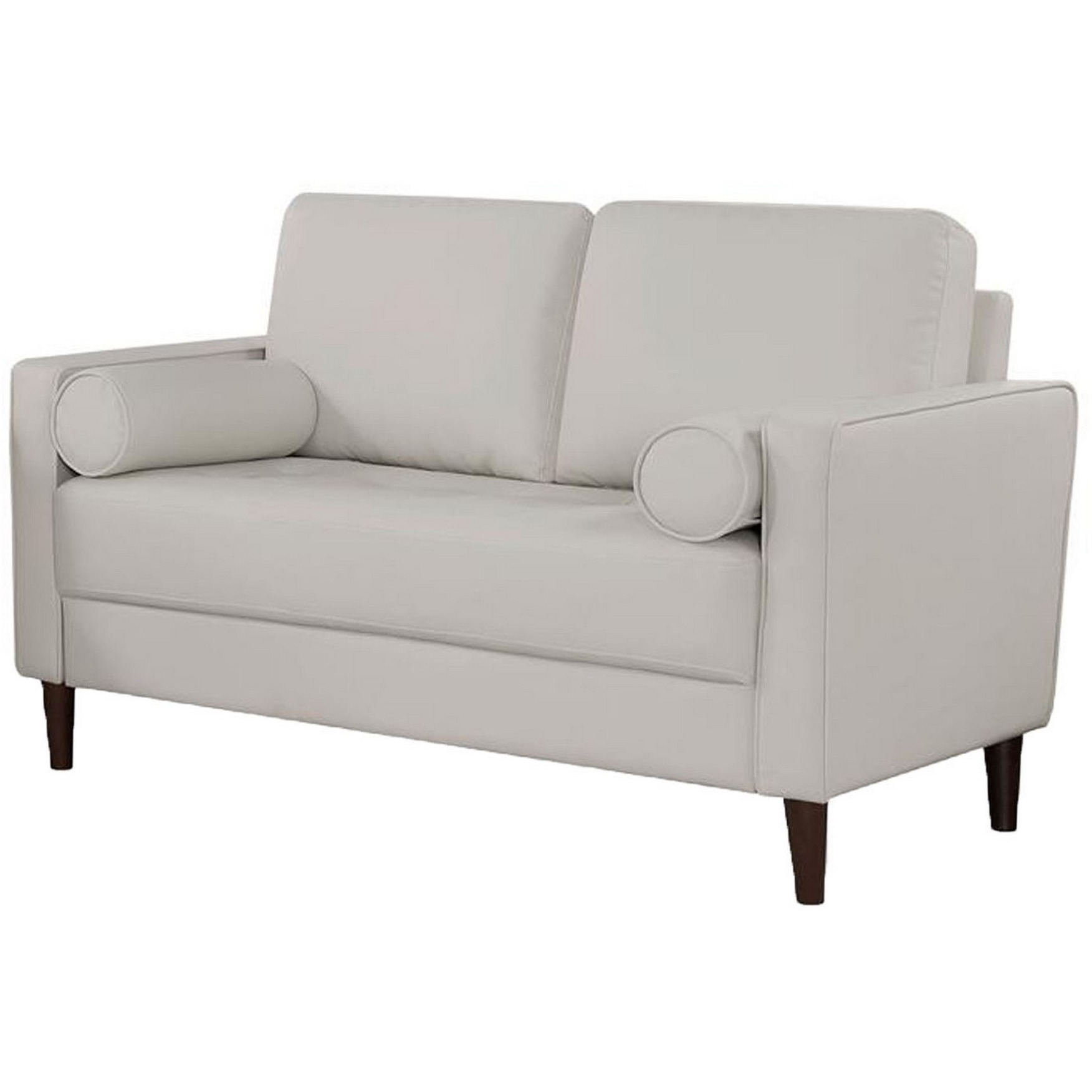 Quzi 52 Inch Loveseat, USB Port, Bolster Pillows, Tapered Legs, Off White