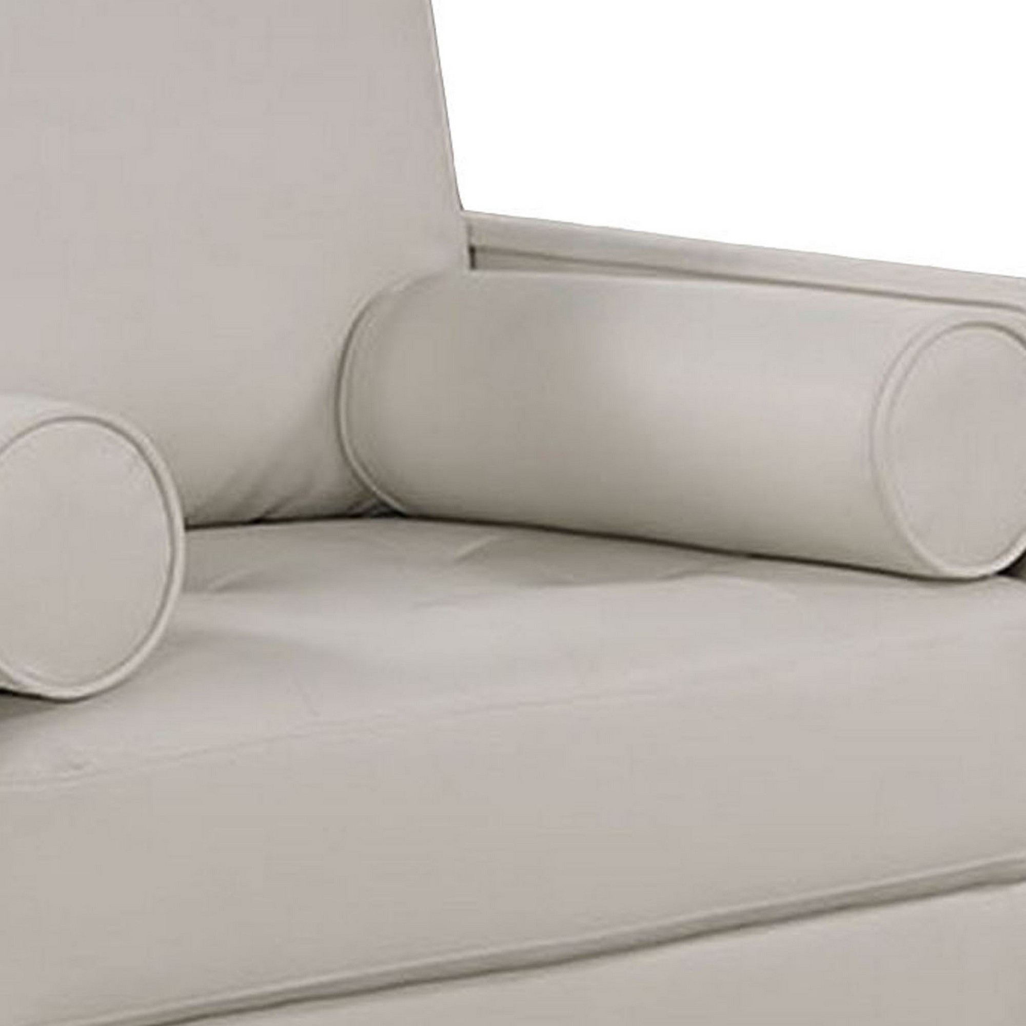 Quzi 40 Inch Chair, USB Charger, Bolster Pillows, Tapered Legs, Off White