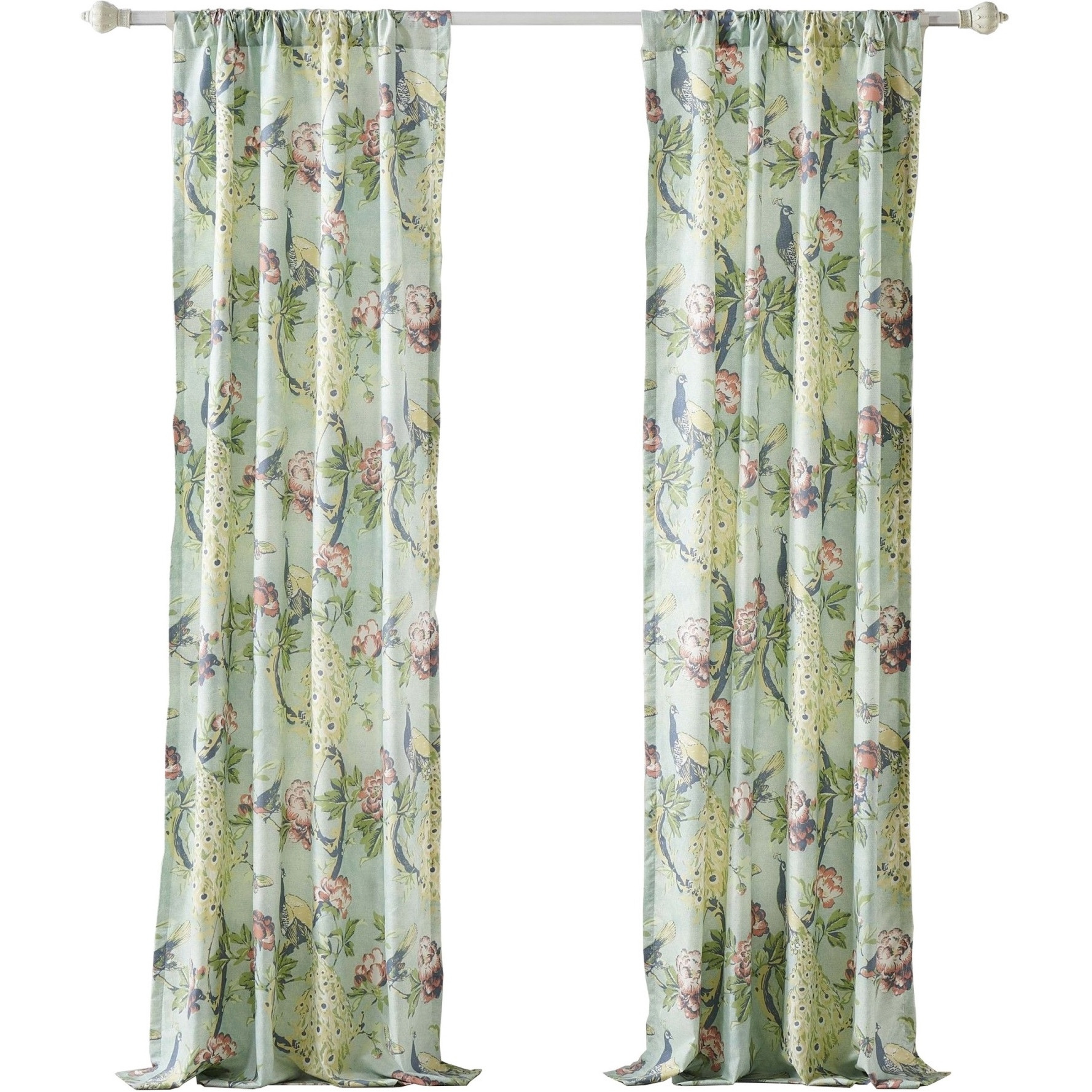 Eden 84 Inch WIndow Curtains, Butterflies and Songbirds, Green Microfiber