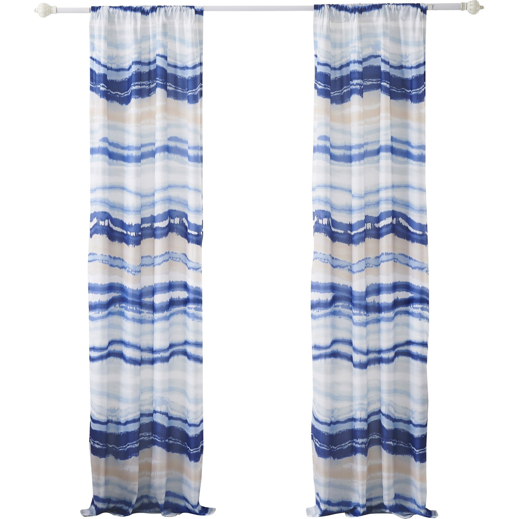 Oda 84 Inch Window Curtains, Microfiber Polyester, Blue Ocean Wave Print