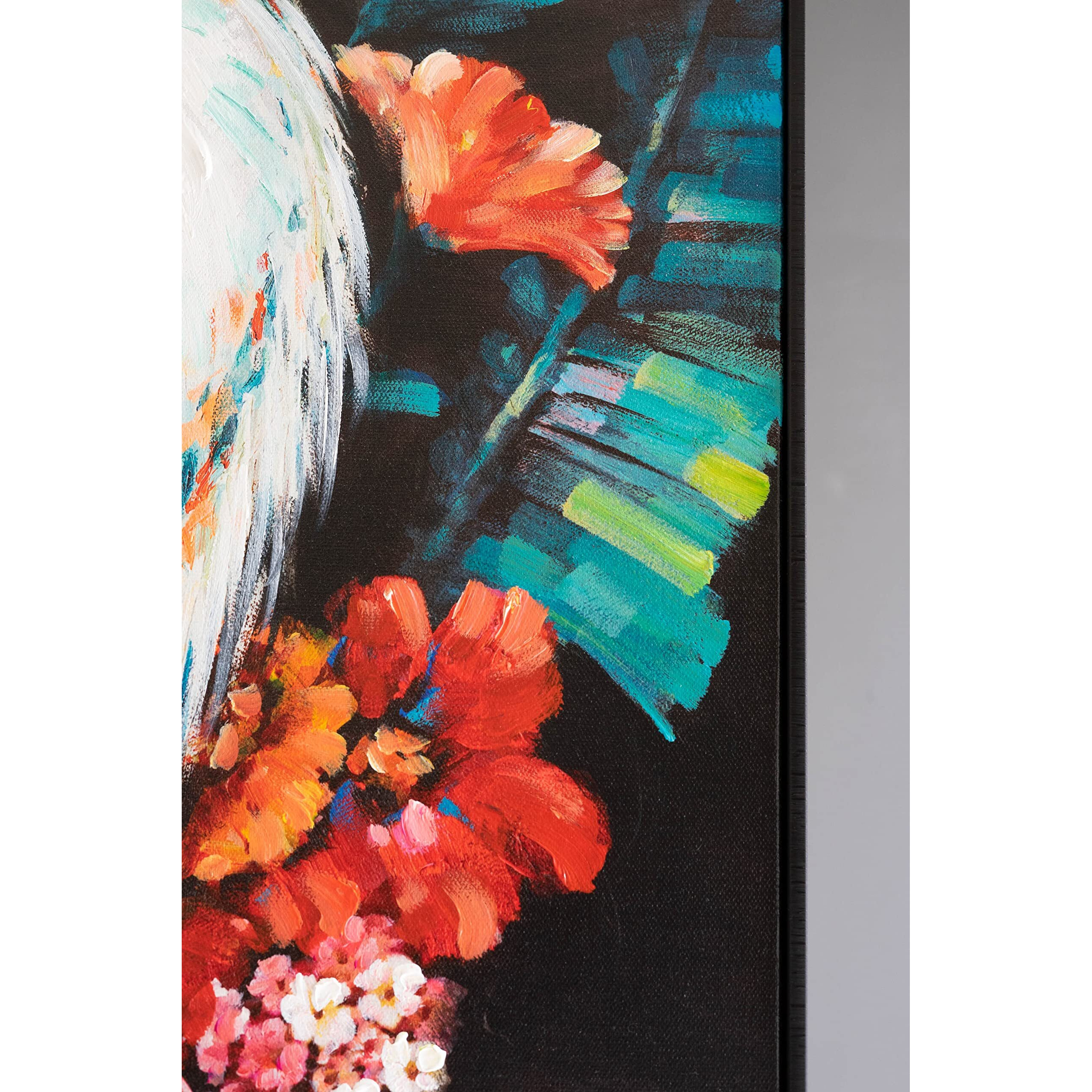 FRAMED OIL PAINTING - HERON WITH FLOWERS