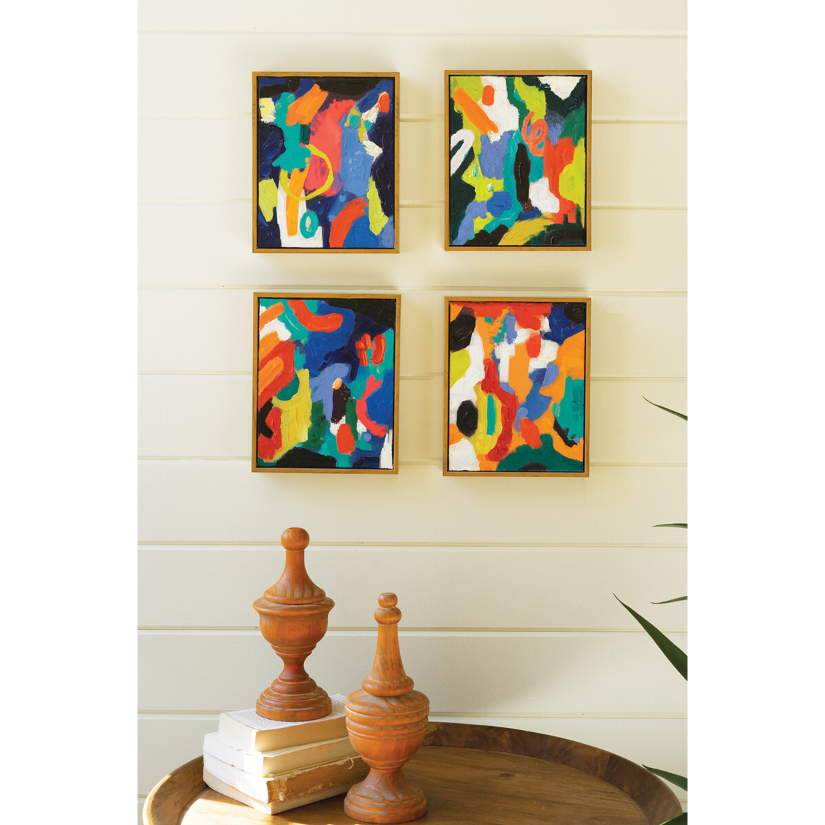 SET OF FOUR FRAMED COLORFUL ABSTRACT OIL PAINTINGS