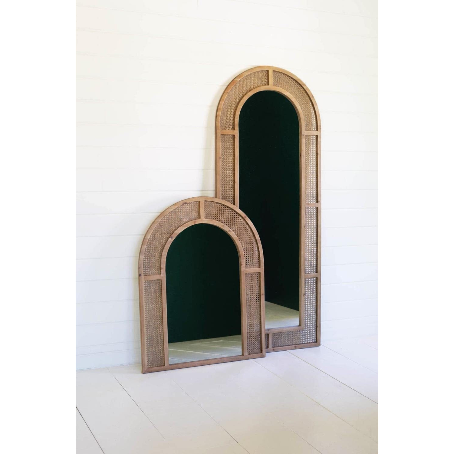 WOVEN ARCHED RATTAN FRAMED WALL MIRROR - SMALL