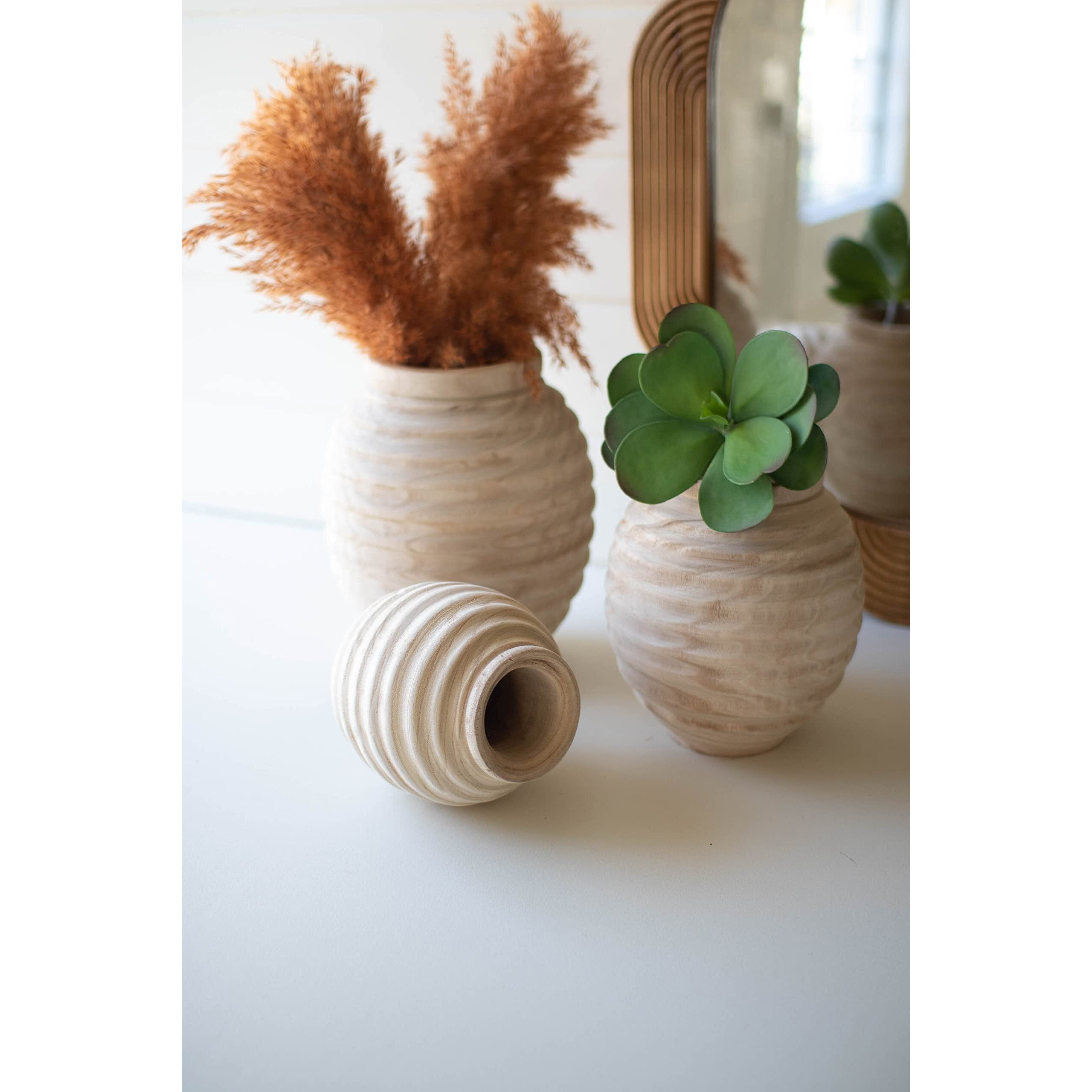 SET OF THREE NATURAL WOODEN GOURD POTS