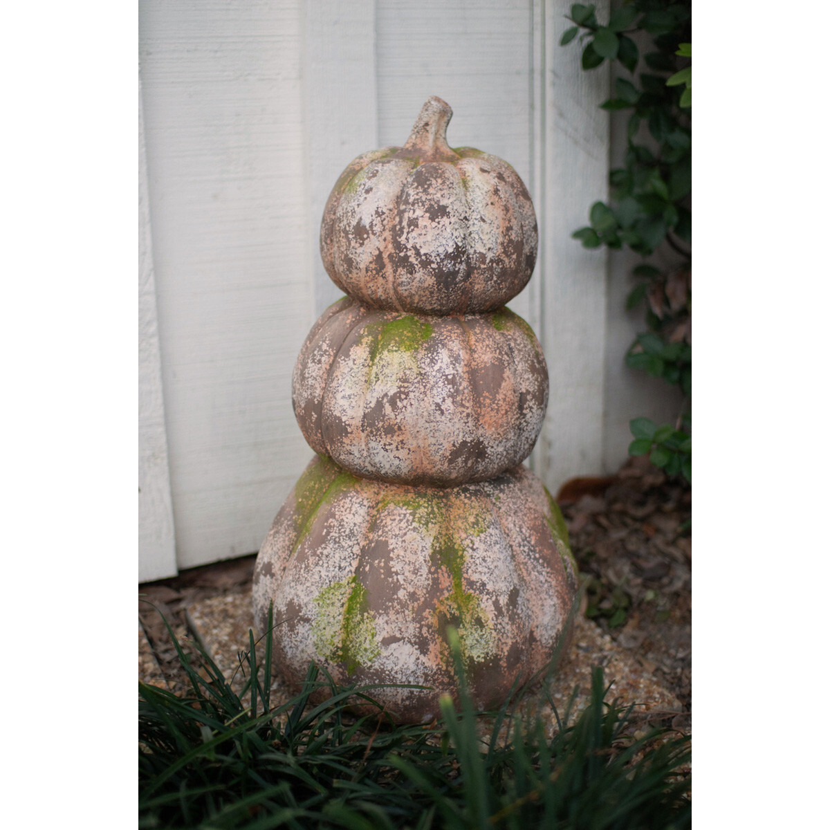 THREE STACKED FAUX CONCRETE PUMPKINS