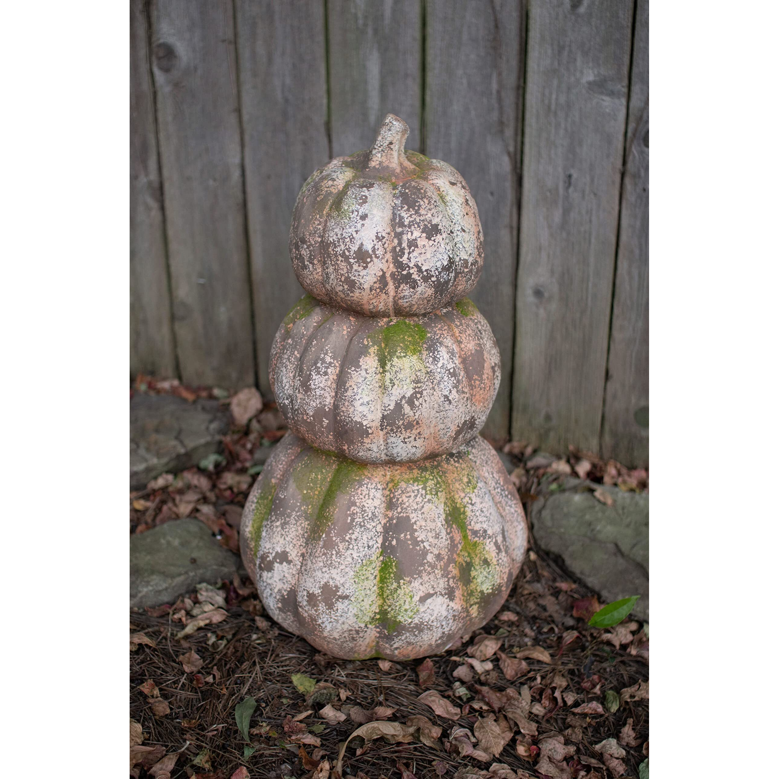 THREE STACKED FAUX CONCRETE PUMPKINS