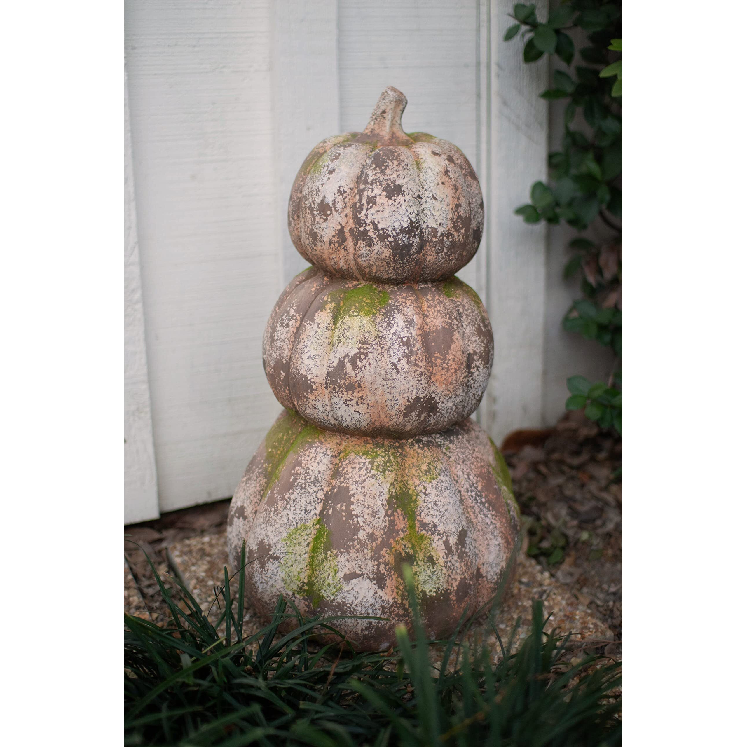 THREE STACKED FAUX CONCRETE PUMPKINS