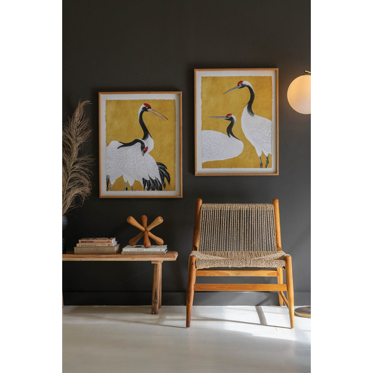 SET 2 FRAMED PRINTS UNDER GLASS -BLACK WHITE AND RED HERONS