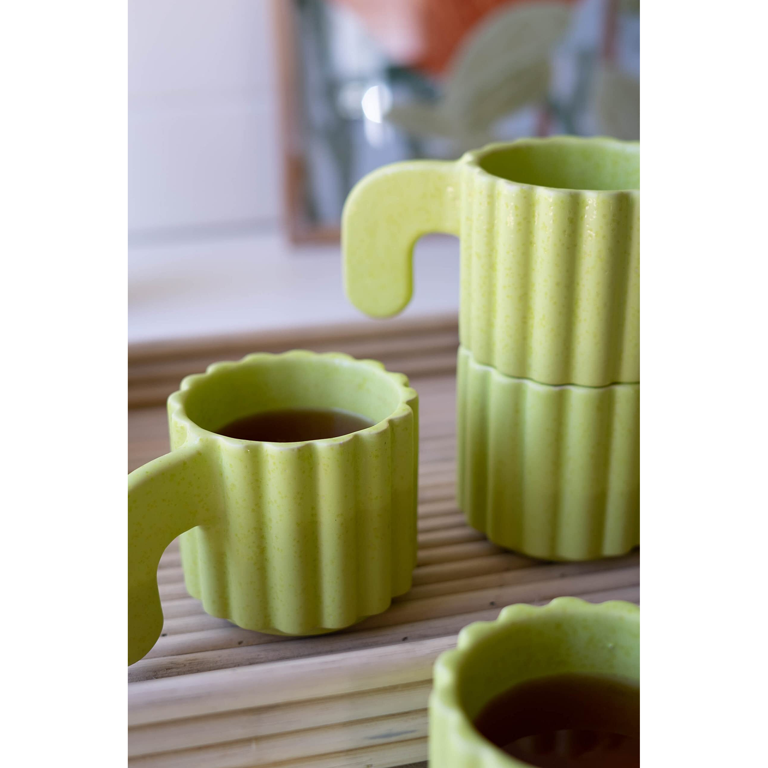 SET OF FOUR STACKING CERAMIC MUGS - CACTI MUGS