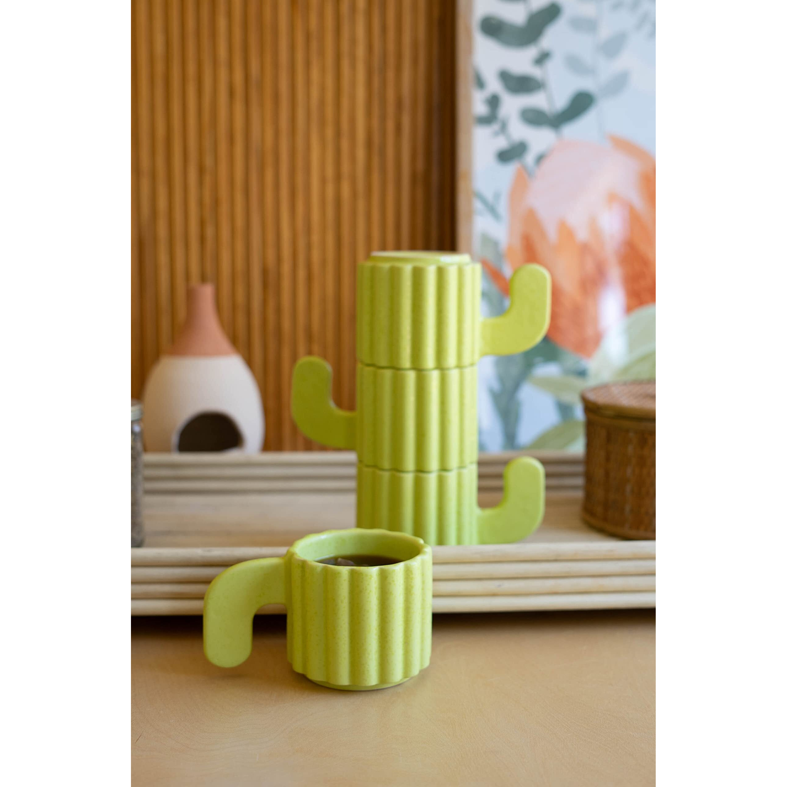 SET OF FOUR STACKING CERAMIC MUGS - CACTI MUGS