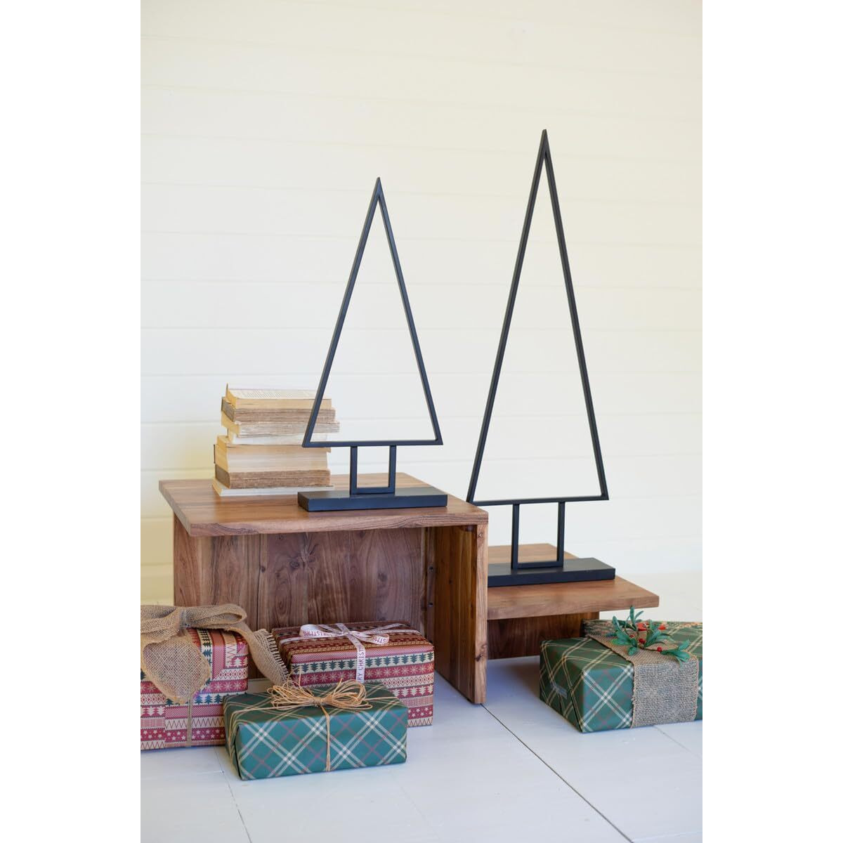 SET OF TWO IRON CHRISTMAS TREE TOPIARIES