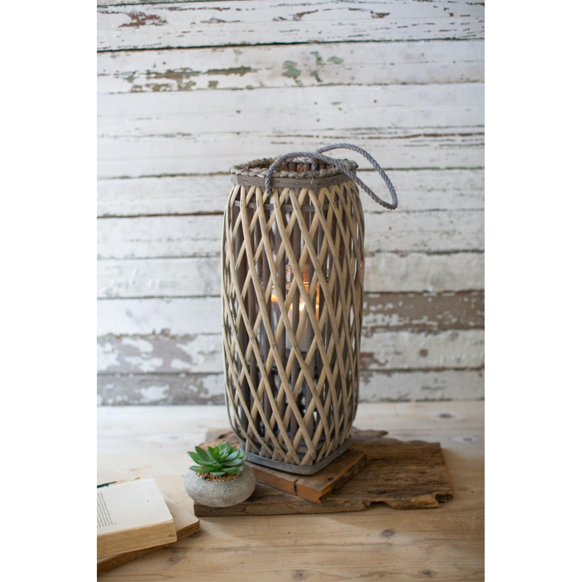 TALL GREY SQUARE WILLOW LANTERN - SMALL
