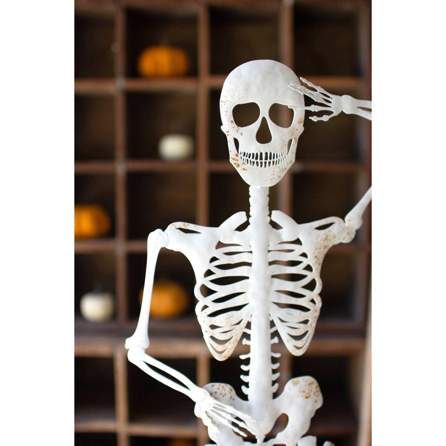 RUSTIC WHITE METAL SKELETON ON A STAND