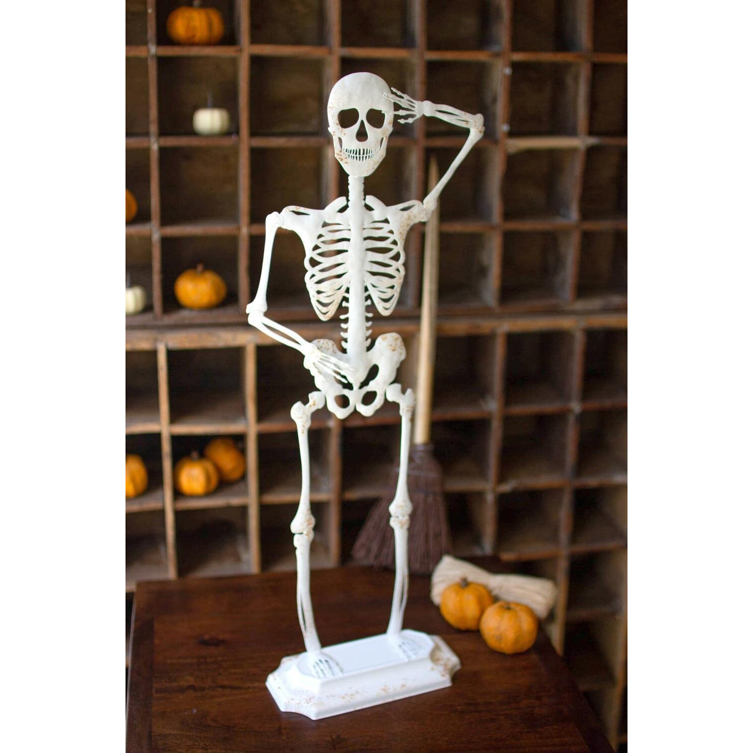 RUSTIC WHITE METAL SKELETON ON A STAND
