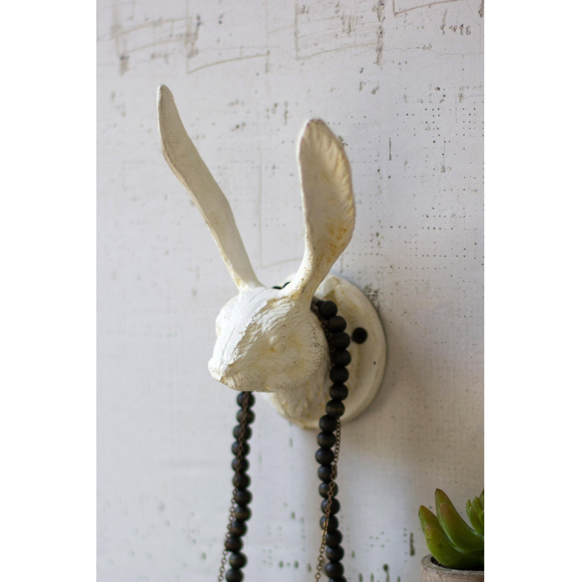 CAST IRON RABBIT WALL HOOK - ANTIQUE WHITE