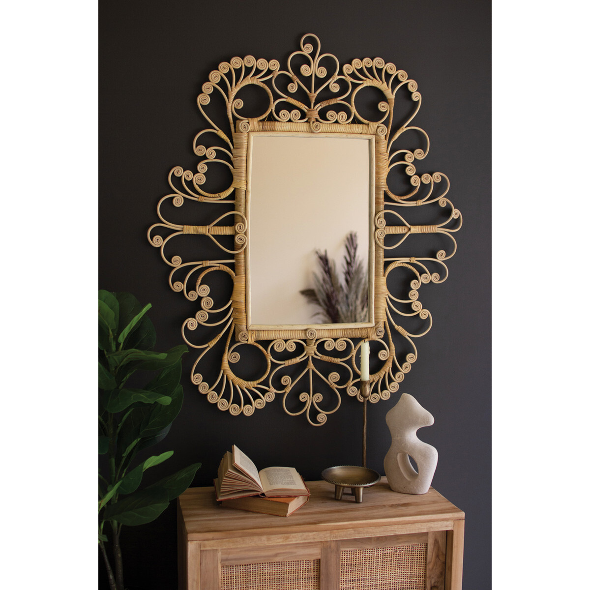ORNATE RATTAN FRAMED MIRROR