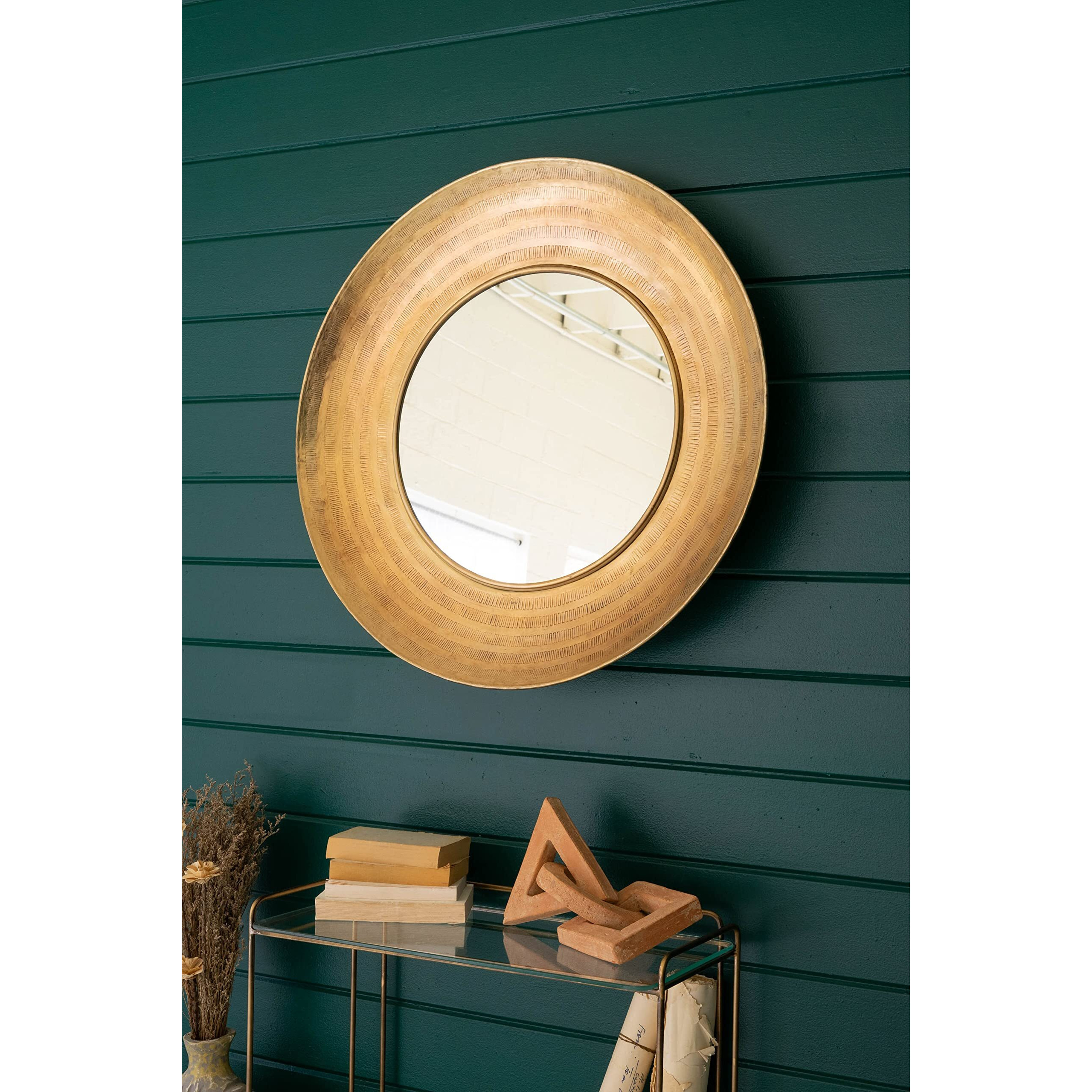 ROUND HAND HAMMERED ANTIQUE BRASS FRAME WITH MIRROR