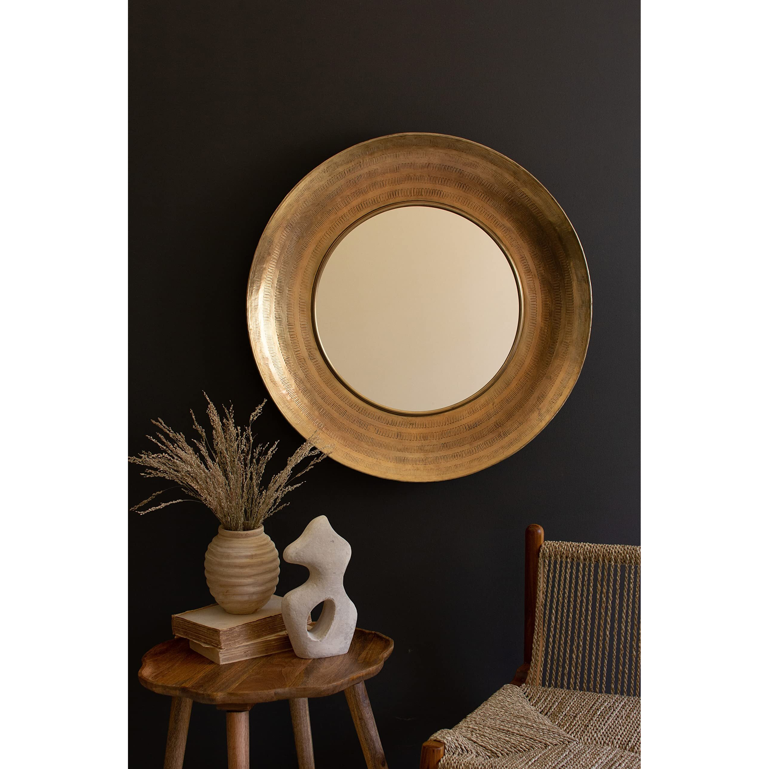 ROUND HAND HAMMERED ANTIQUE BRASS FRAME WITH MIRROR