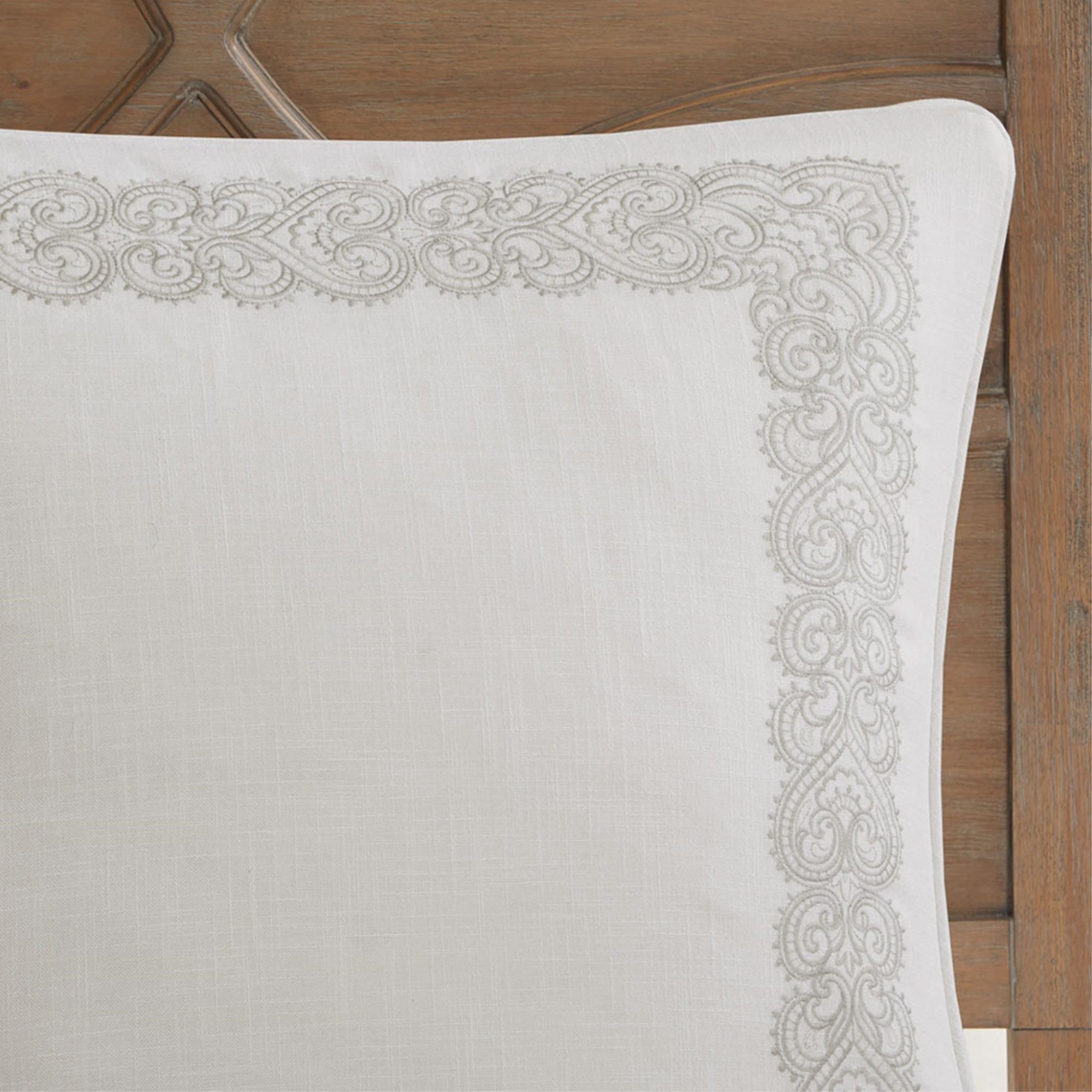Ergode 8 Piece Comforter Set - Oversized & Overfilled Textured Comforter with White Chain Stitch Embroidery - Grey & Beige Damask Pattern - Includes Shams, Euro Shams, and Decorative Pillows