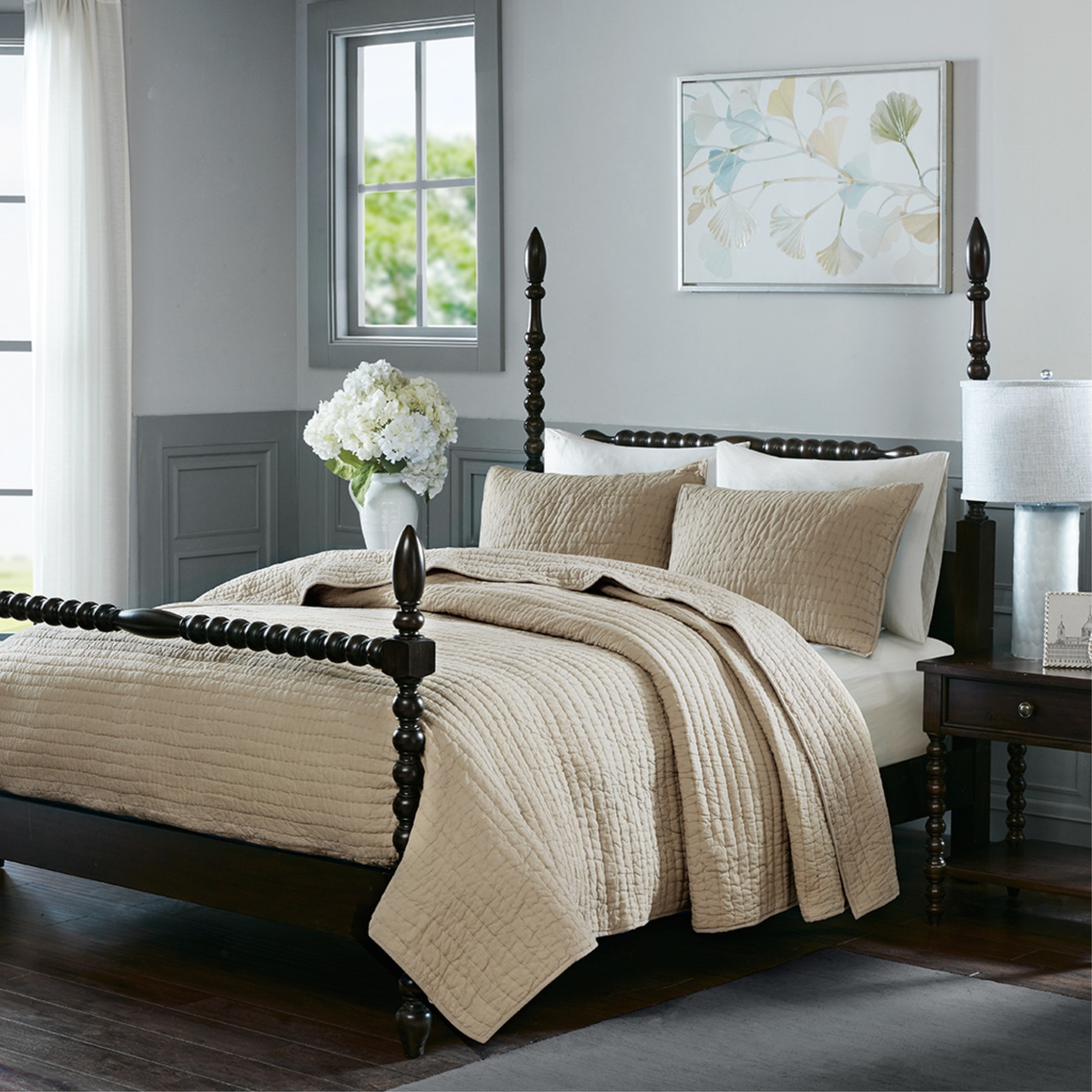 Ergode Cotton Hand Quilted Quilt Set - Luxurious Comfort, Elegant Design, Soft & Cozy Feel - Includes 3 Pieces Quilt & 2 Shams - Machine Washable - Transform Your Sleep Experience