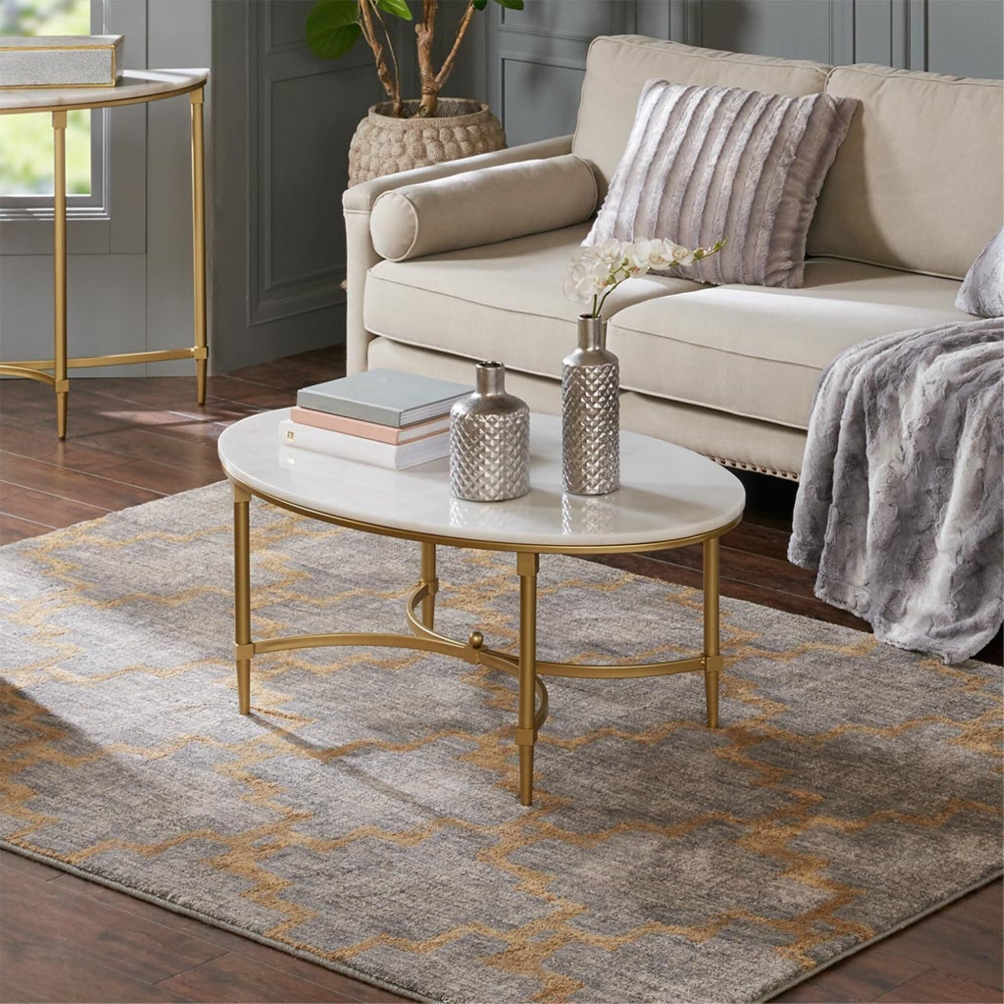 Ergode Coffee Table - Exquisite Traditional Style with White Marble Top and Gold Metal Legs - Add Sophistication to Your Living Room or Home Office - Easy Assembly - Transform Your Space with Opulence