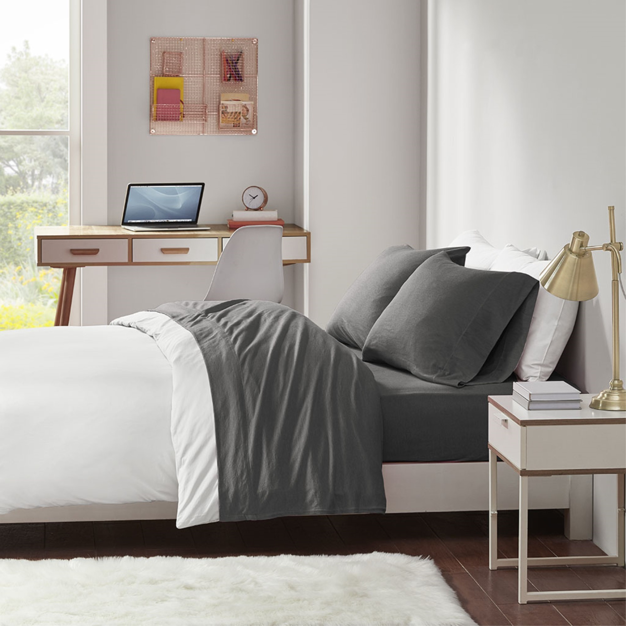 Jersey Knit Cotton Blend Sheet Set - All Season Comfort, Breathable & Absorbent, Wide Range of Colors, Complete Bedding Solution, Machine Washable, Fits up to 16 Deep Mattresses