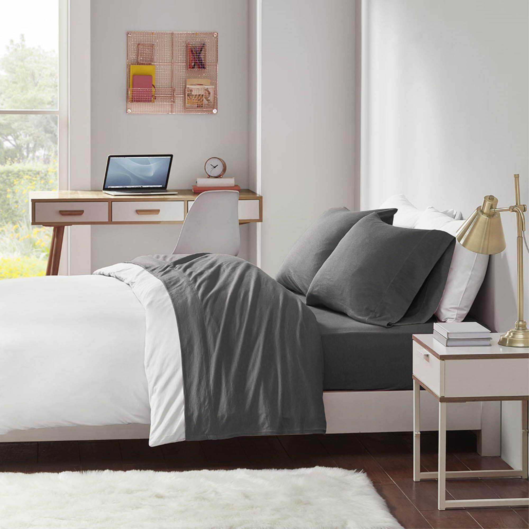 Jersey Knit Cotton Blend Sheet Set - All Season Comfort, Breathable & Absorbent, Wide Range of Colors, Complete Bedding Solution, Machine Washable, Fits up to 16 Deep Mattresses