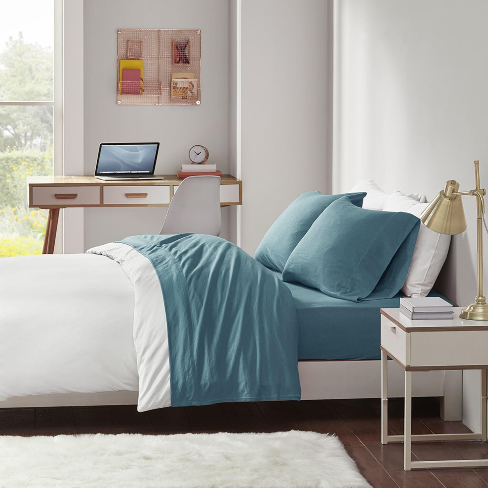 Ultimate Comfort All Season Jersey Knit Cotton Blend Sheet Set - Cozy & Stylish Bedding for Year-Round Comfort - Machine Washable & Snug Fit - Twin Size Included