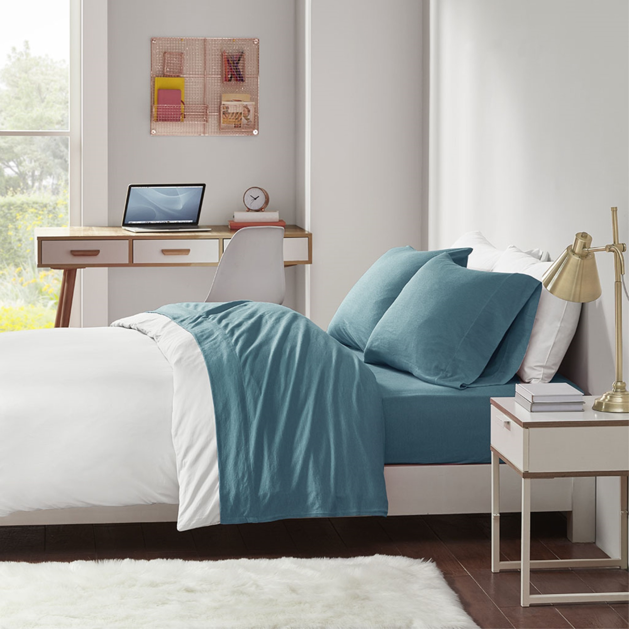 Luxurious All Season Jersey Knit Cotton Blend Sheet Set - Ultimate Comfort, Cozy & Breathable - Stylish Colors - Machine Washable - Fits Mattresses up to 16 Inches Deep - 4 Piece Set