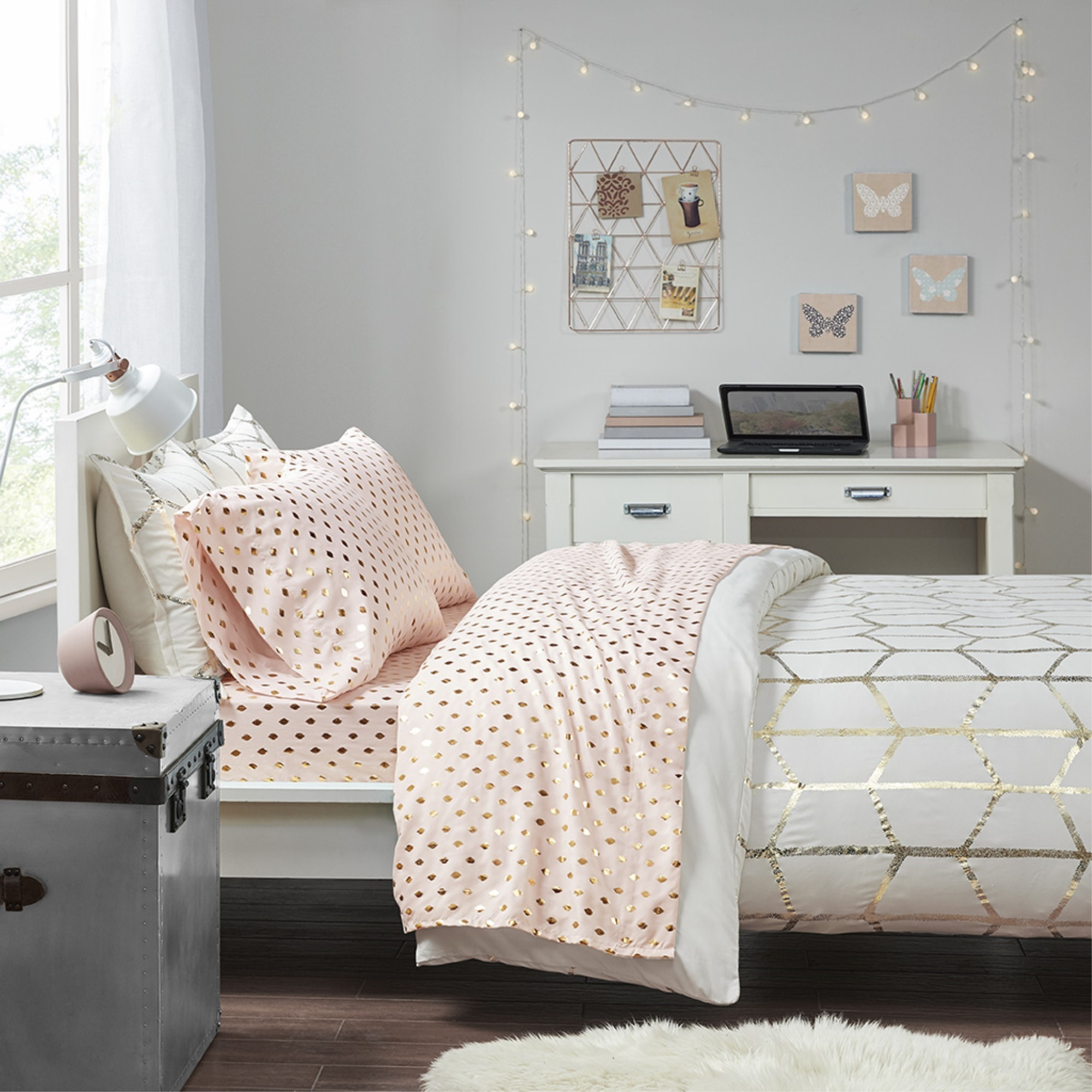 Ergode Printed Sheet Set - Metallic Ikat Dot Print, Ultra-Soft Microfiber, OEKO-TEX Certified, Fits up to 16 Mattress - Modern Elegance for Your Bedroom
