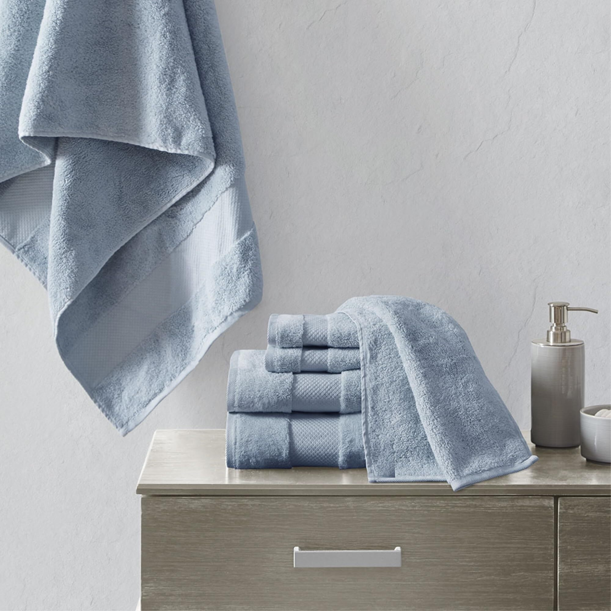 Madison Park Ergode Cotton Bath Towel Set - Luxurious, Plush, and Absorbent 6 Piece Set with Dobby Border and End Hem - 600gsm Weight - Oeko-Tex Certified - Transform Your Bathroom into a Serene Spa