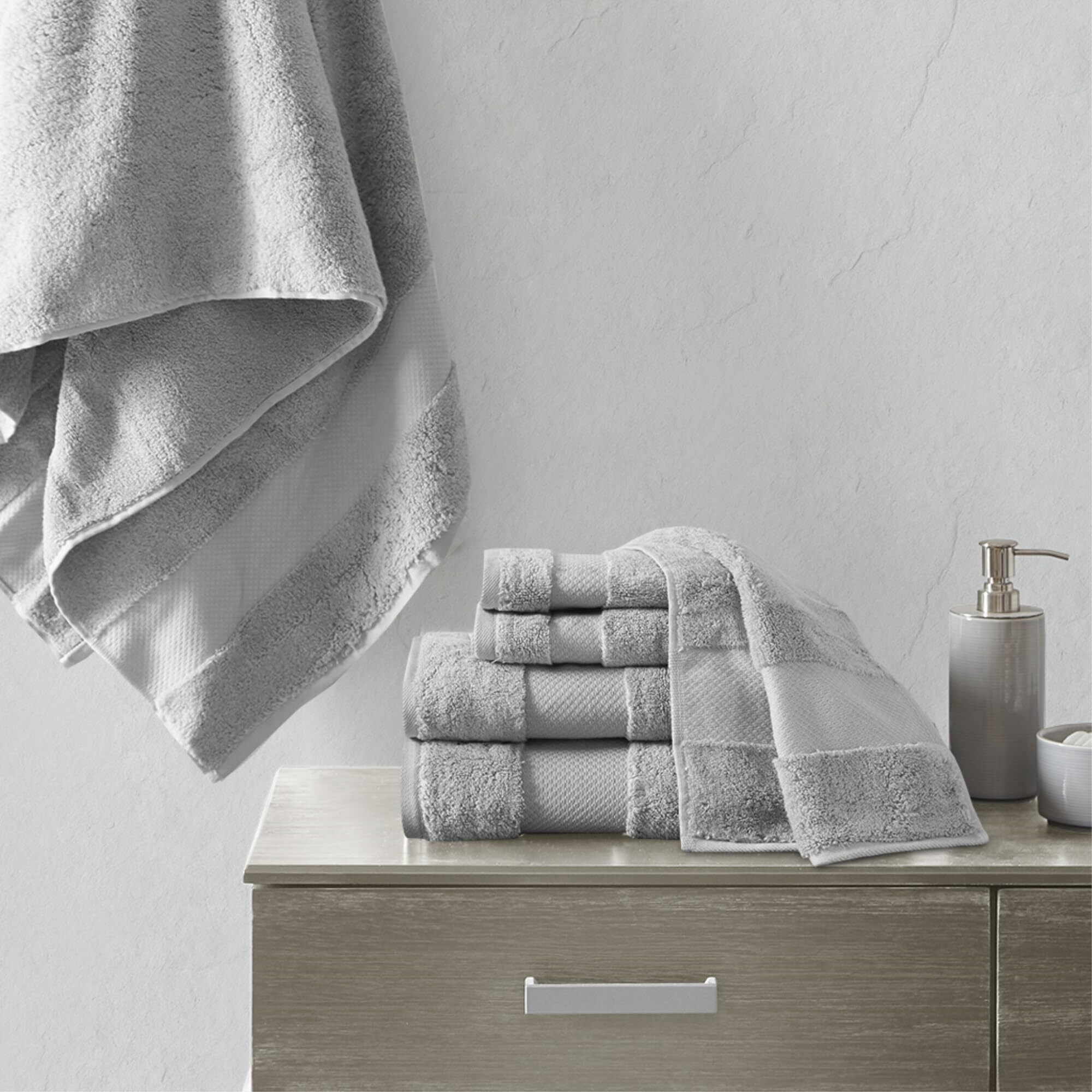 Madison Park Ergode Cotton Bath Towel Set - Plush & Absorbent 6 Piece Set with Dobby Border & End Hem - 600gsm Weight for Luxurious Softness - Oeko-Tex Certified for Superior Quality & Craftsmanship