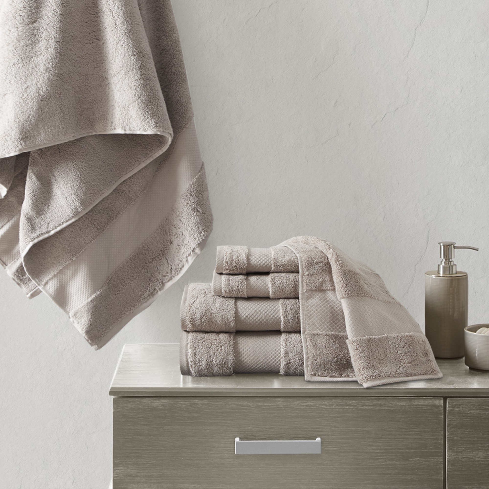 Madison Park Ergode Cotton Bath Towel Set - Luxurious, Plush, and Absorbent - 600gsm - Dobby Border and End Hem - Oeko-Tex Certified - 6 Piece Set