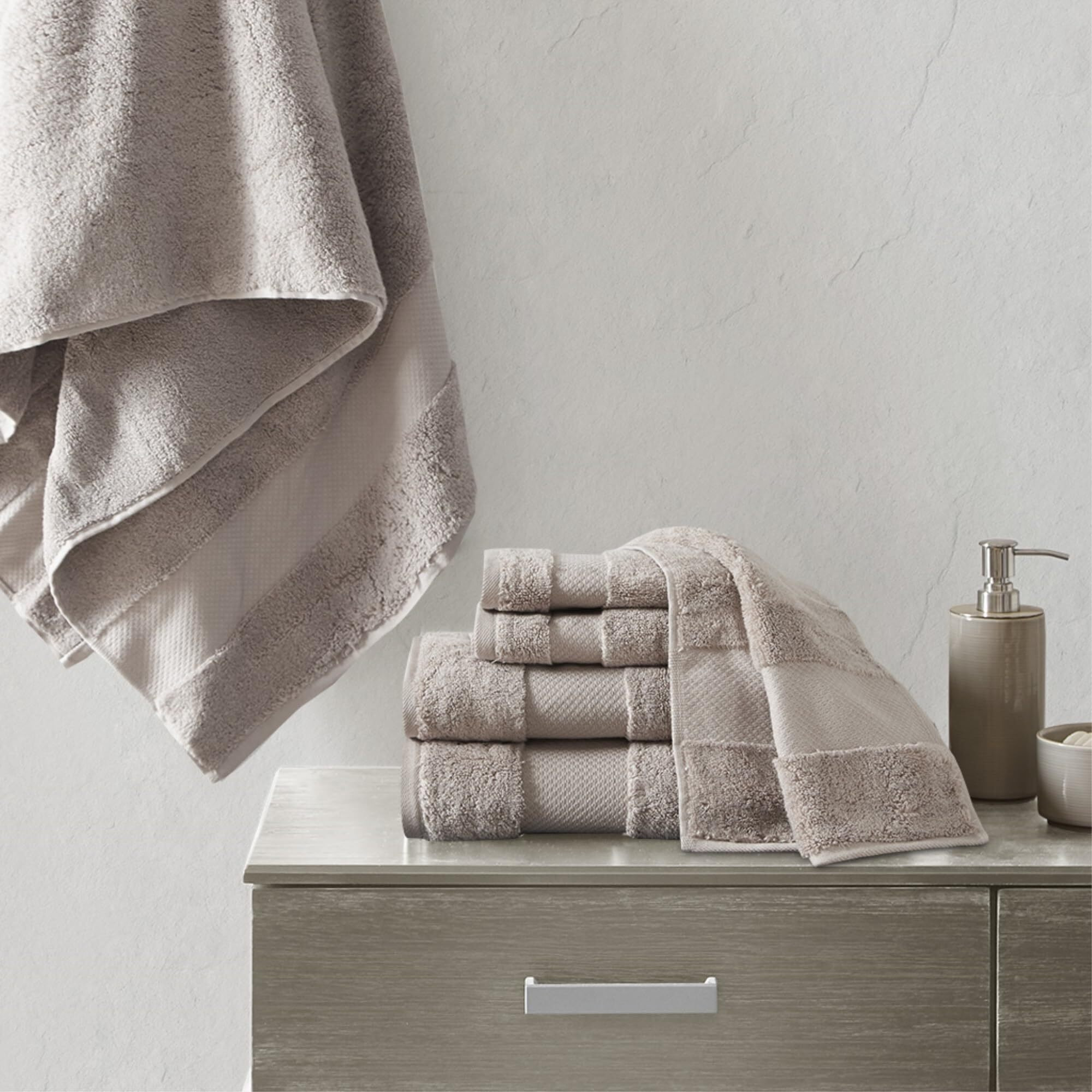 Madison Park Ergode Cotton Bath Towel Set - Luxurious, Plush, and Absorbent - 600gsm - Dobby Border and End Hem - Oeko-Tex Certified - 6 Piece Set
