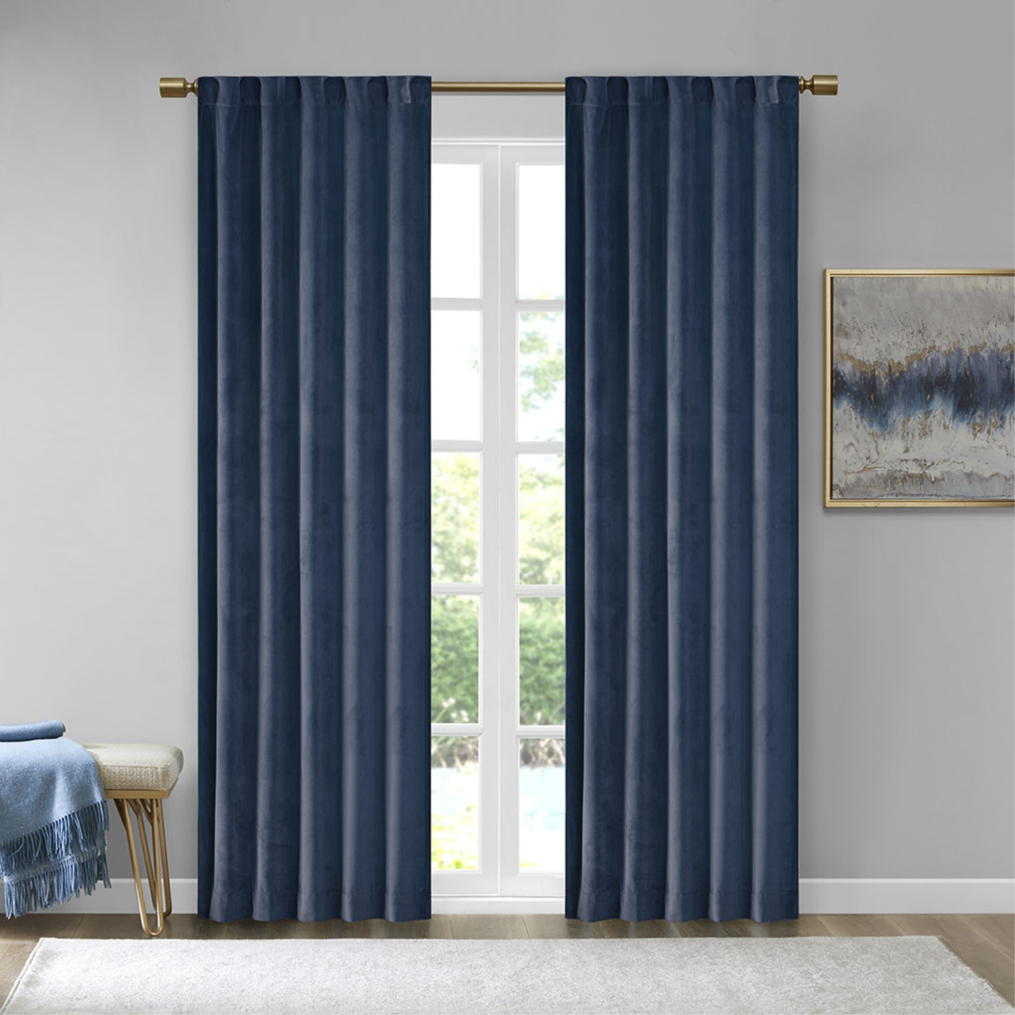 Ergode Poly Velvet Window Panel Pair - Navy, Room Darkening, Plush Texture, Sunlight Blocking, Privacy, OEKO-TEX Certified, Easy Hang, Machine Washable, 1.25 Rod Diameter, Luxurious and Sophisticated