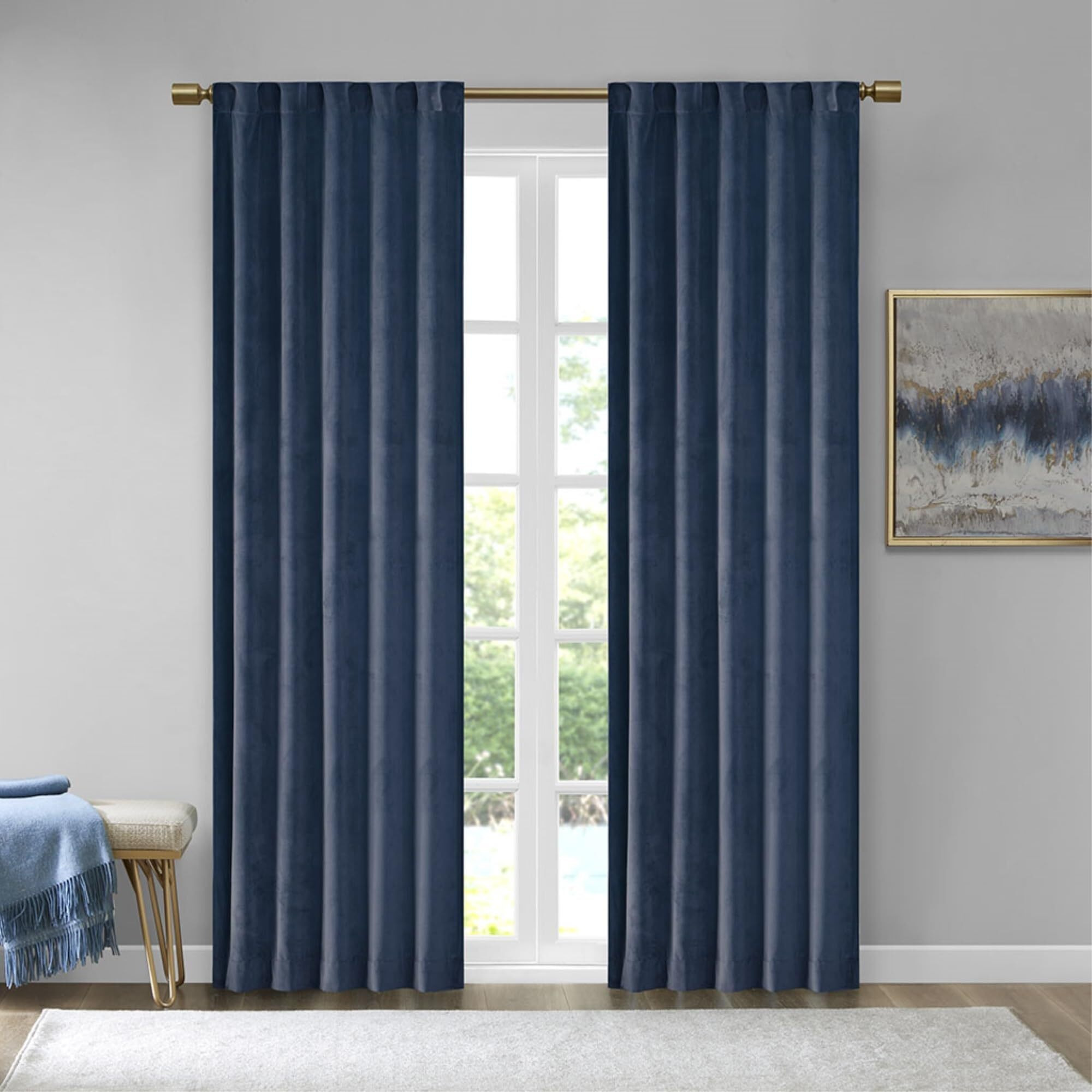 Ergode Poly Velvet Window Panel Pair - Navy, Room Darkening, Plush Texture, Sunlight Blocking, Privacy, OEKO-TEX Certified, Easy Hang, Machine Washable, 1.25 Rod Diameter, Luxurious and Sophisticated