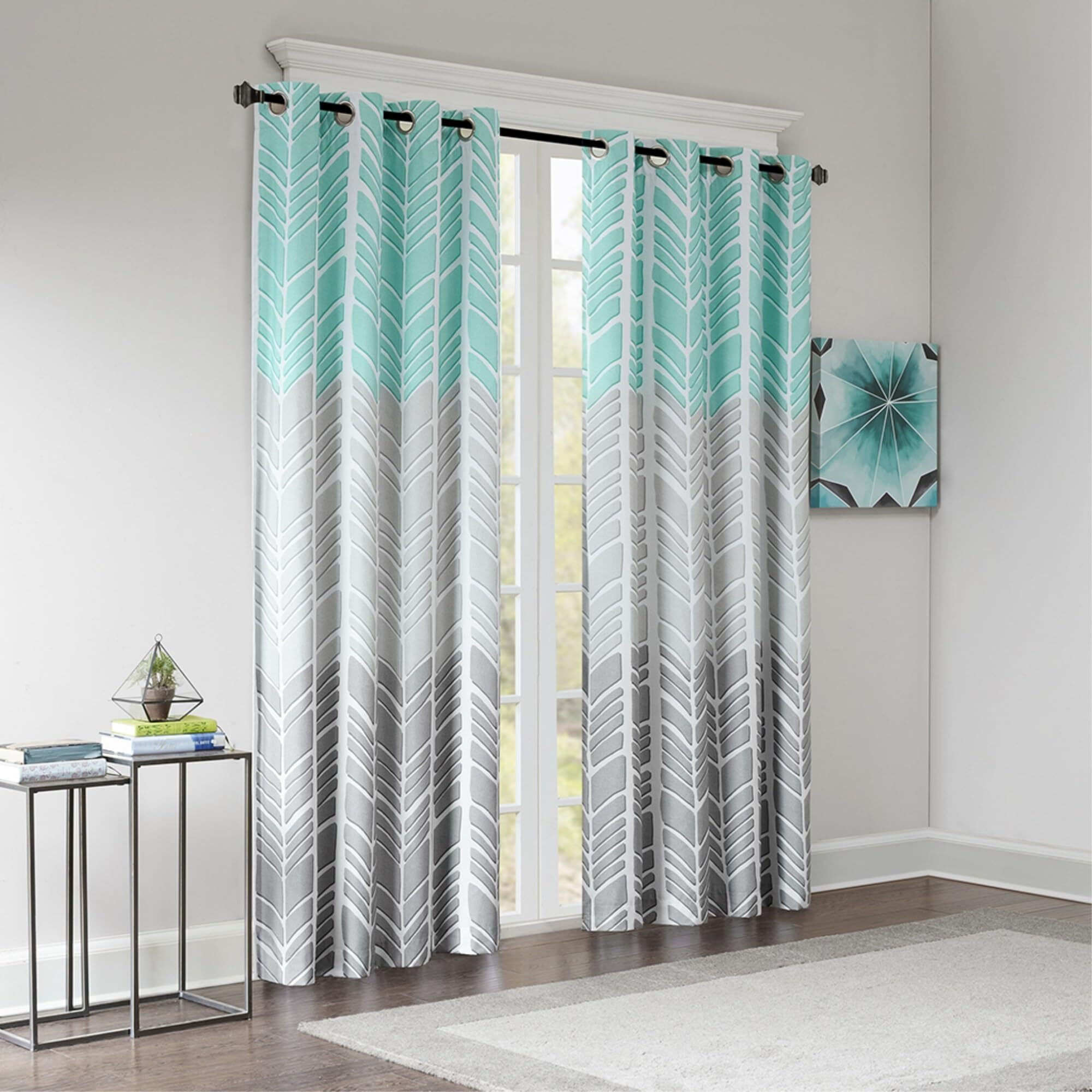 Ergode Total Blackout Window Panel - Geometric Design, 100% Blackout, Energy Efficient, Grommet Top, Machine Washable - Light Grey, Taupe, Aqua - Enhance Your Room's Ambiance