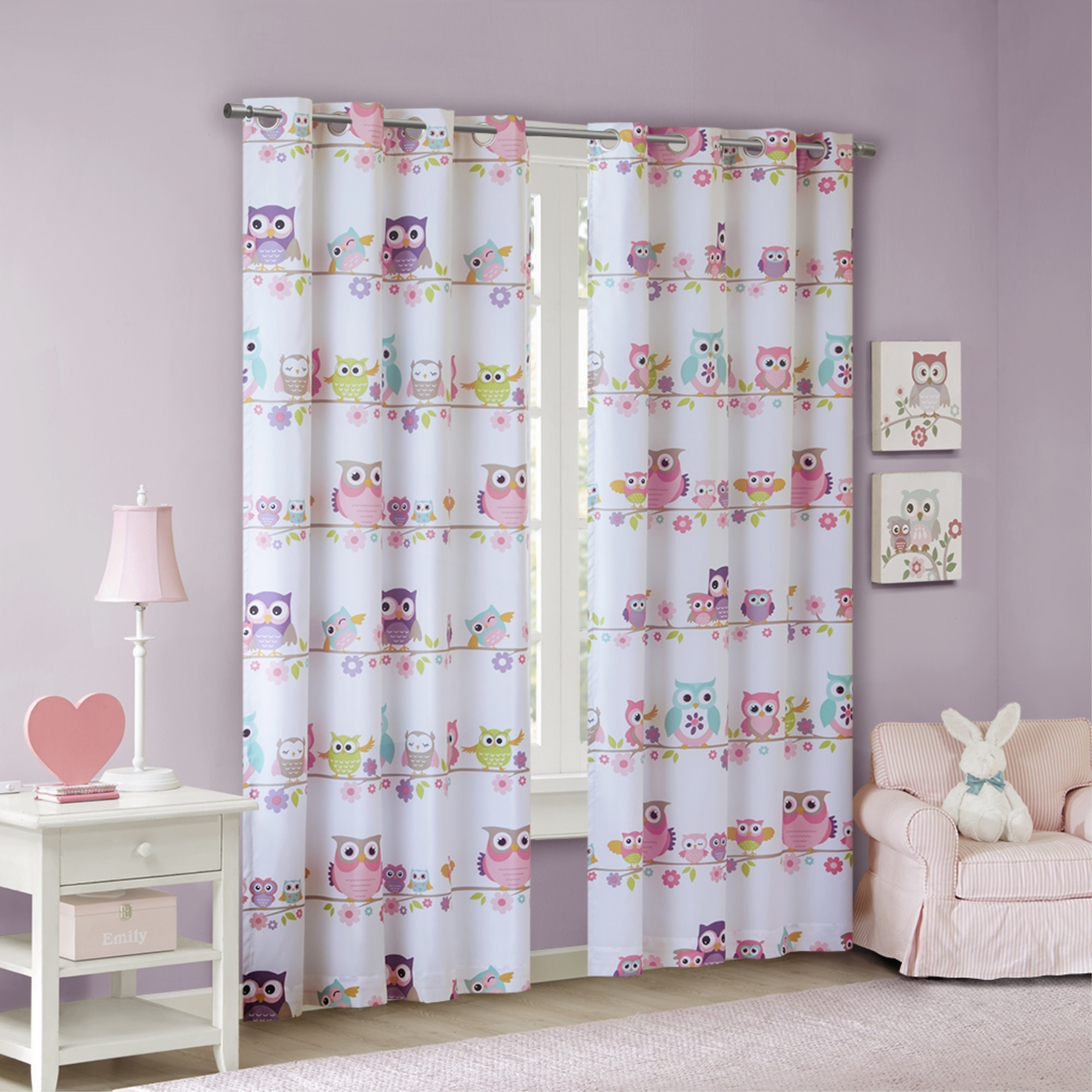 Ergode Owl and Flower Blackout Window Panel - Vibrant and Charming Design, Energy Efficient, Noise Reducing, Thermal Insulated - Easy Hanging, Privacy Enhancing - Perfect for Kids' Room