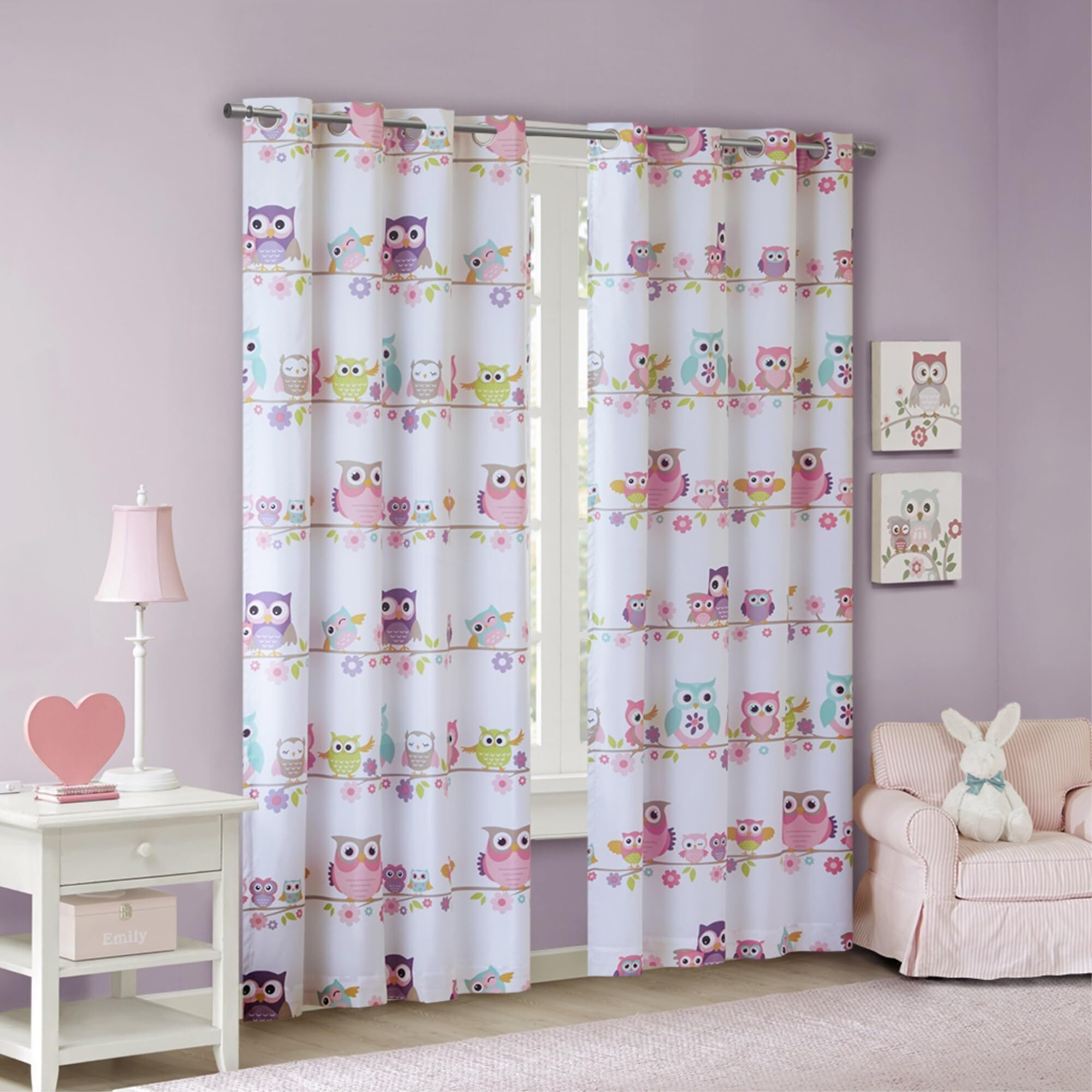 Ergode Owl and Flower Blackout Window Panel - Vibrant and Charming Design, Energy Efficient, Noise Reducing, Thermal Insulated - Easy Hanging, Privacy Enhancing - Perfect for Kids' Room