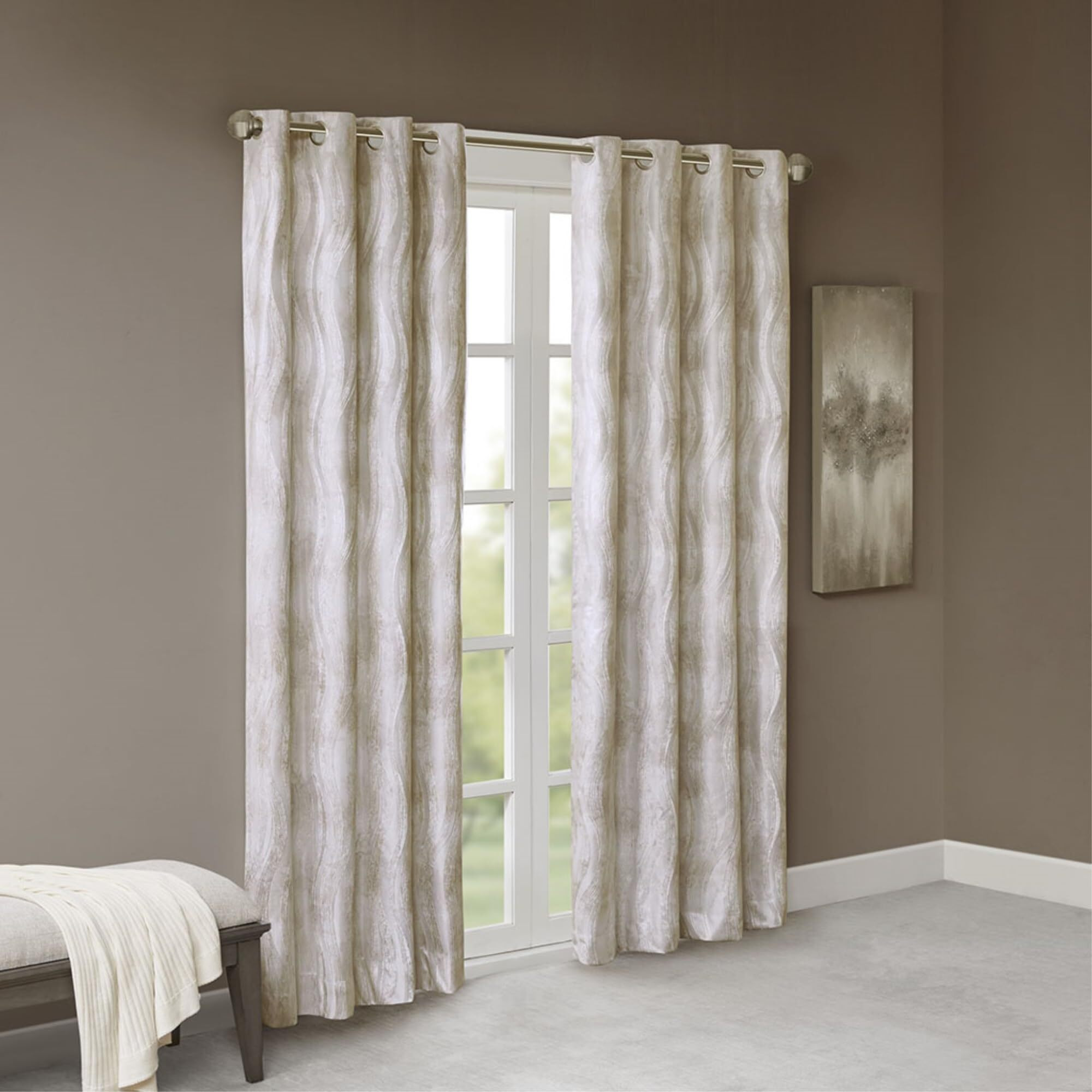 Ergode Jacquard Total Blackout Window Panel - Ivory, Contemporary Wavy Design, Luxurious Sheen, Thermal Technology, Easy Installation, Maximum Privacy and Energy Savings.