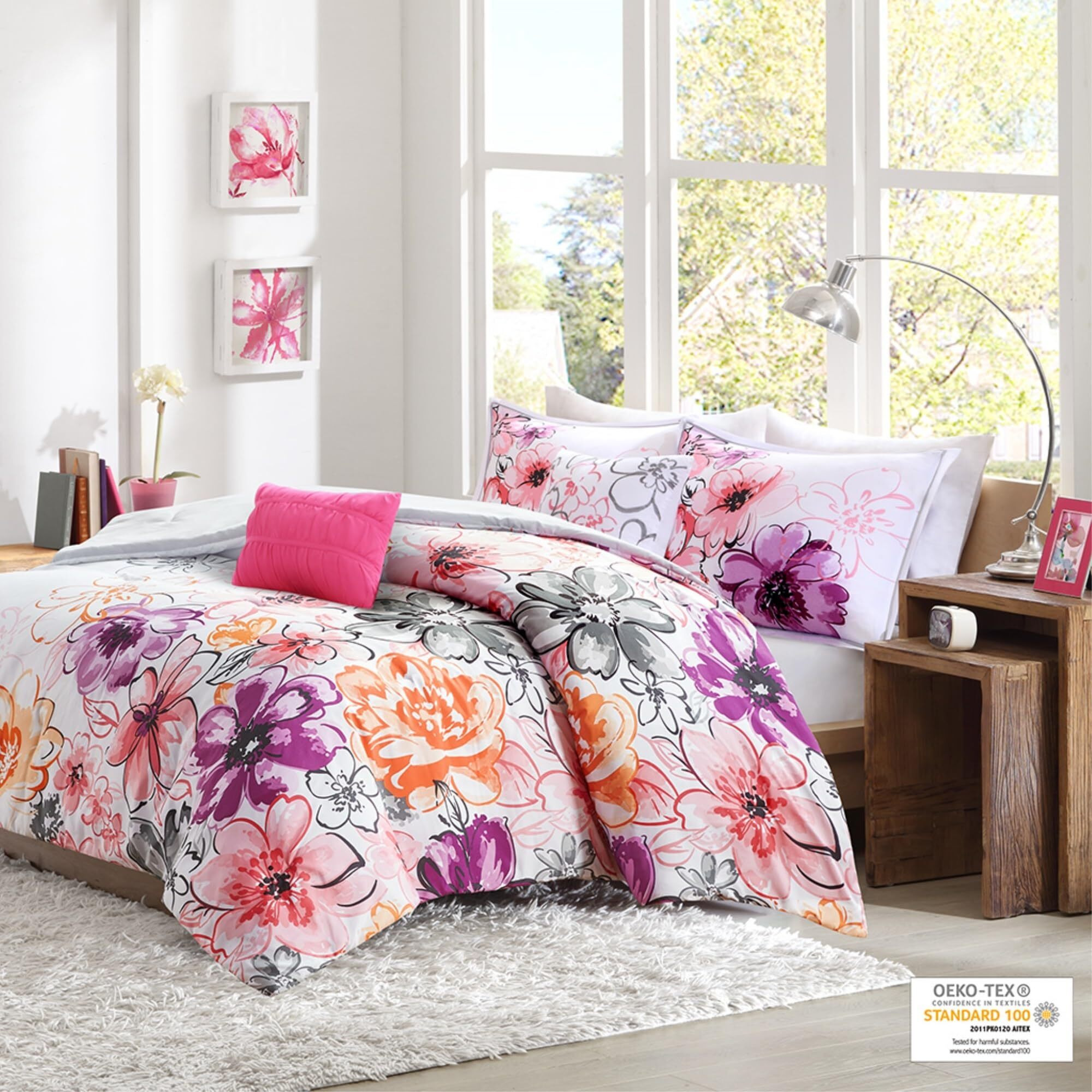 Ergode Comforter Set - Vibrant Floral Print, Reversible Design, Includes Shams and Decorative Pillows, Antimicrobial Treatment for Freshness, Transform Your Bedroom with Style and Functionality